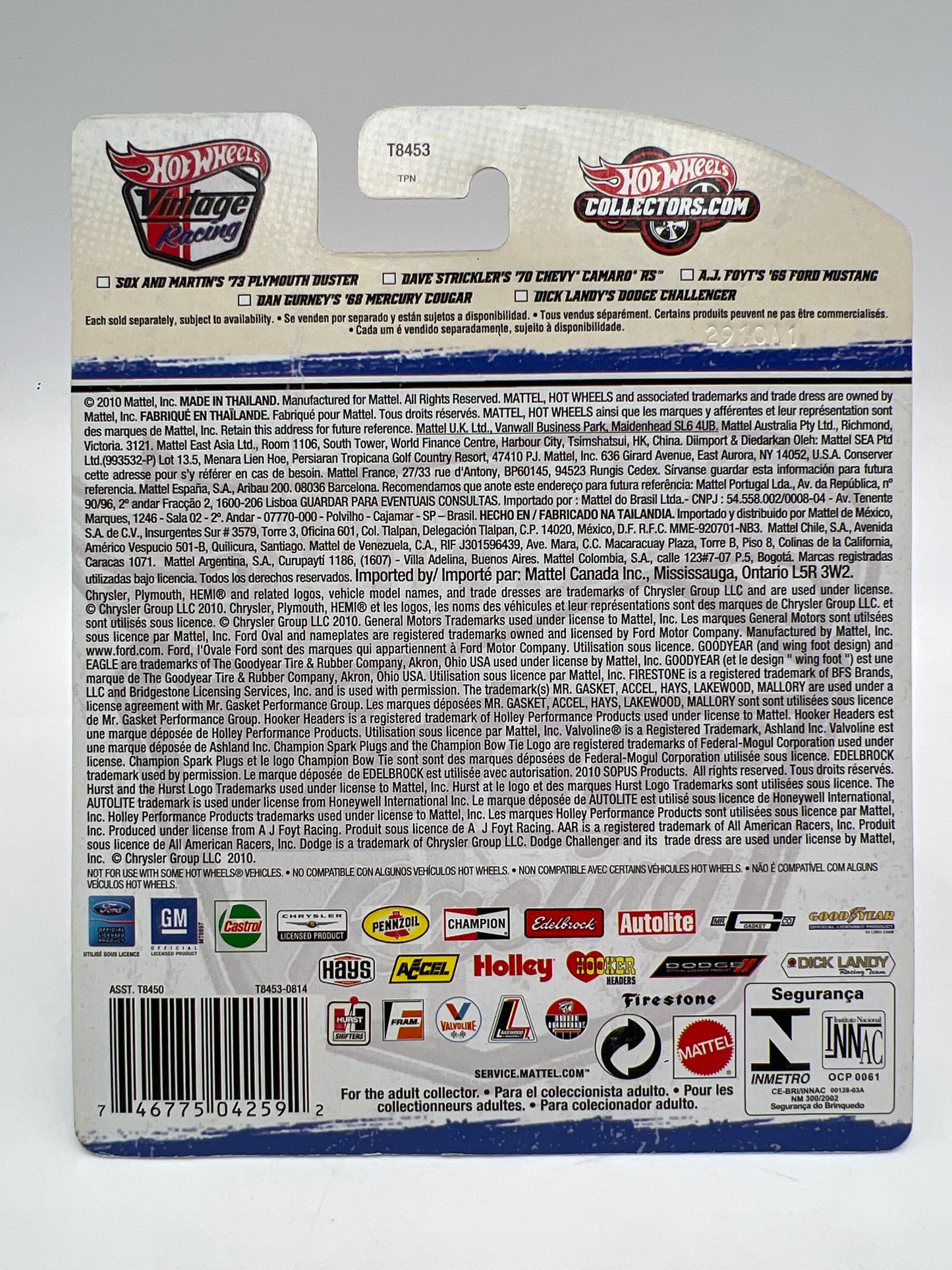 Hot Wheels Premium Vintage Racing #5 AJ Foyts 65 Ford Mustang White W/Protector