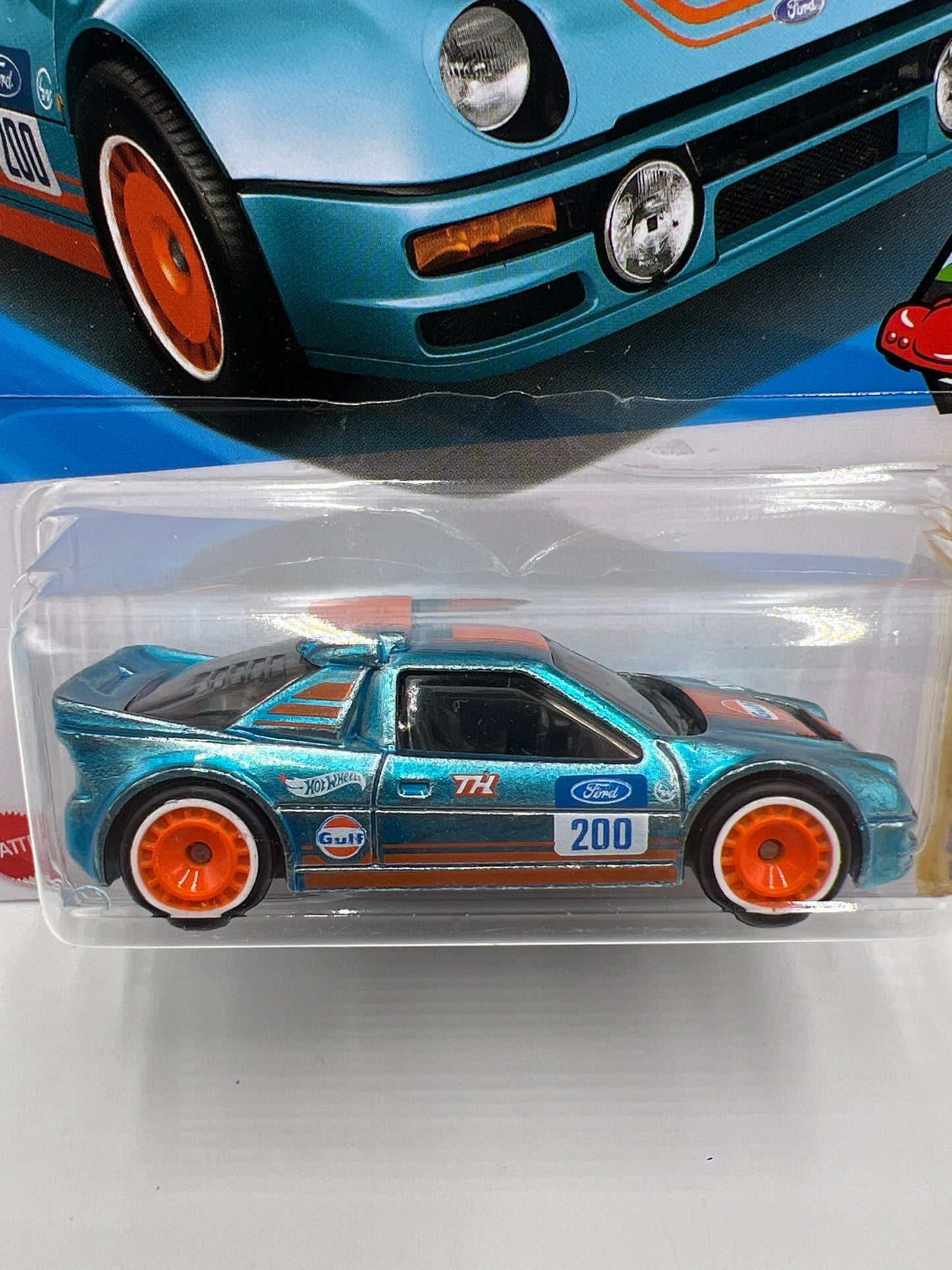 2025 Hot Wheels Super Treasure Hunt #247 Ford RS200 Gulf Blue W/Protector Intl Card