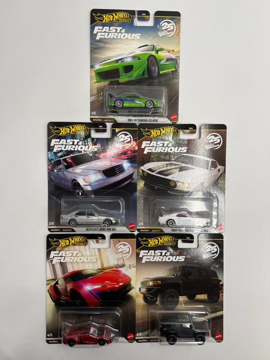 2026 Hot Wheels Premium Fast & Furious 25th Anniversary Complete Set Of 5