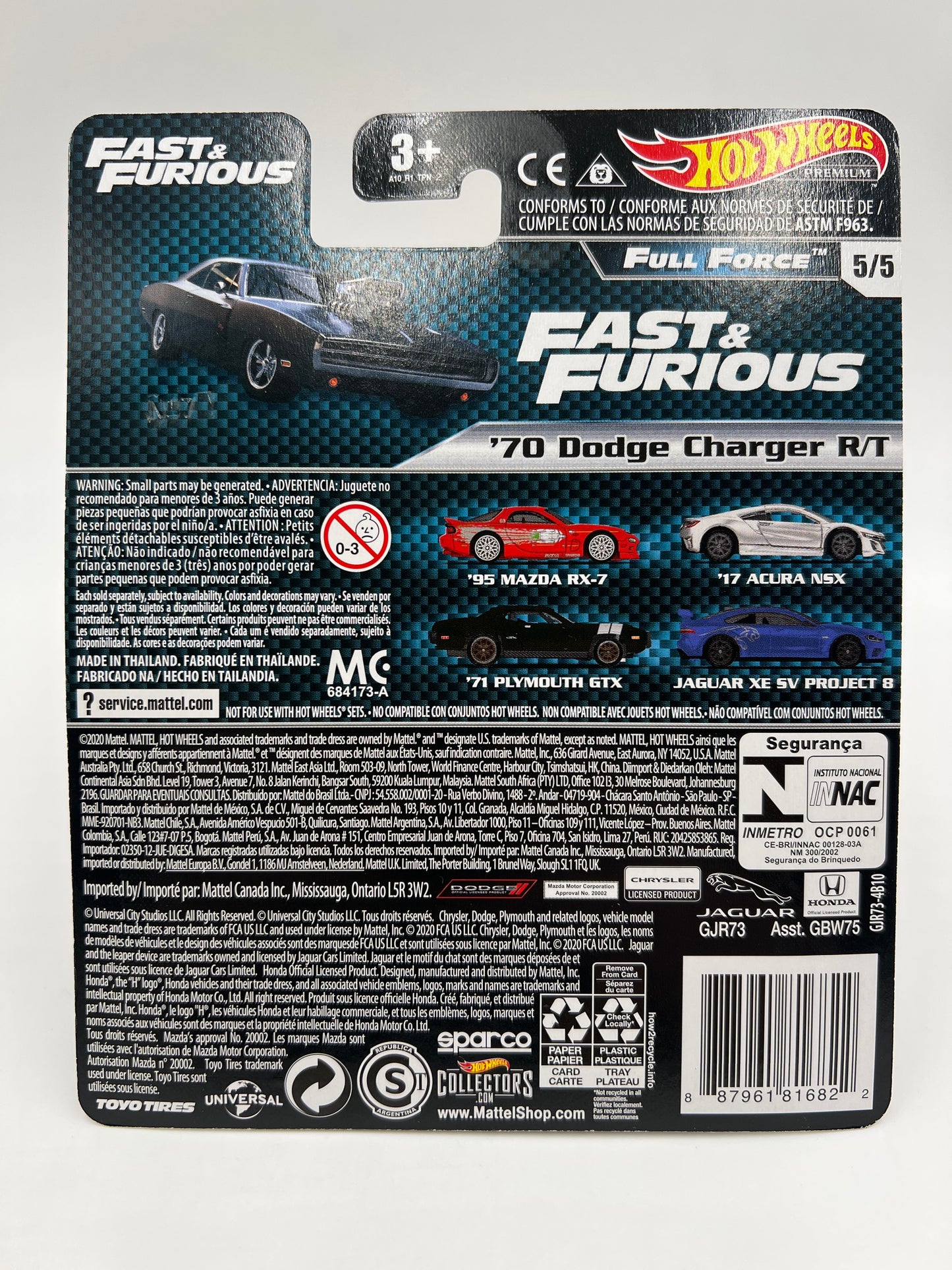 Hot Wheels Premium Fast and Furious Full Force #5 70 Dodge Charger R/T Black W/Protector