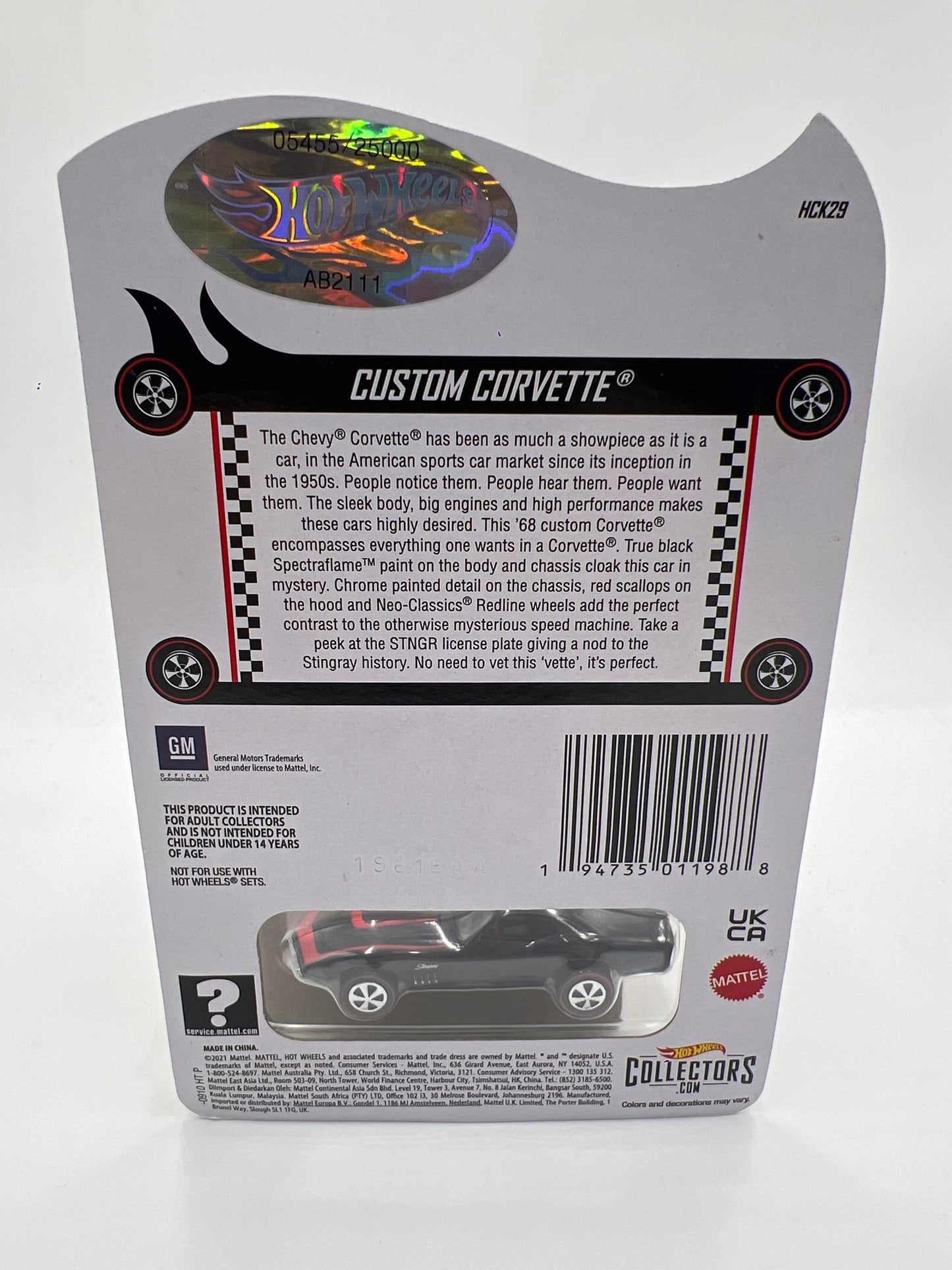 2022 Hot Wheels RLC #5455/25000 Custom Corvette Black W/Protector