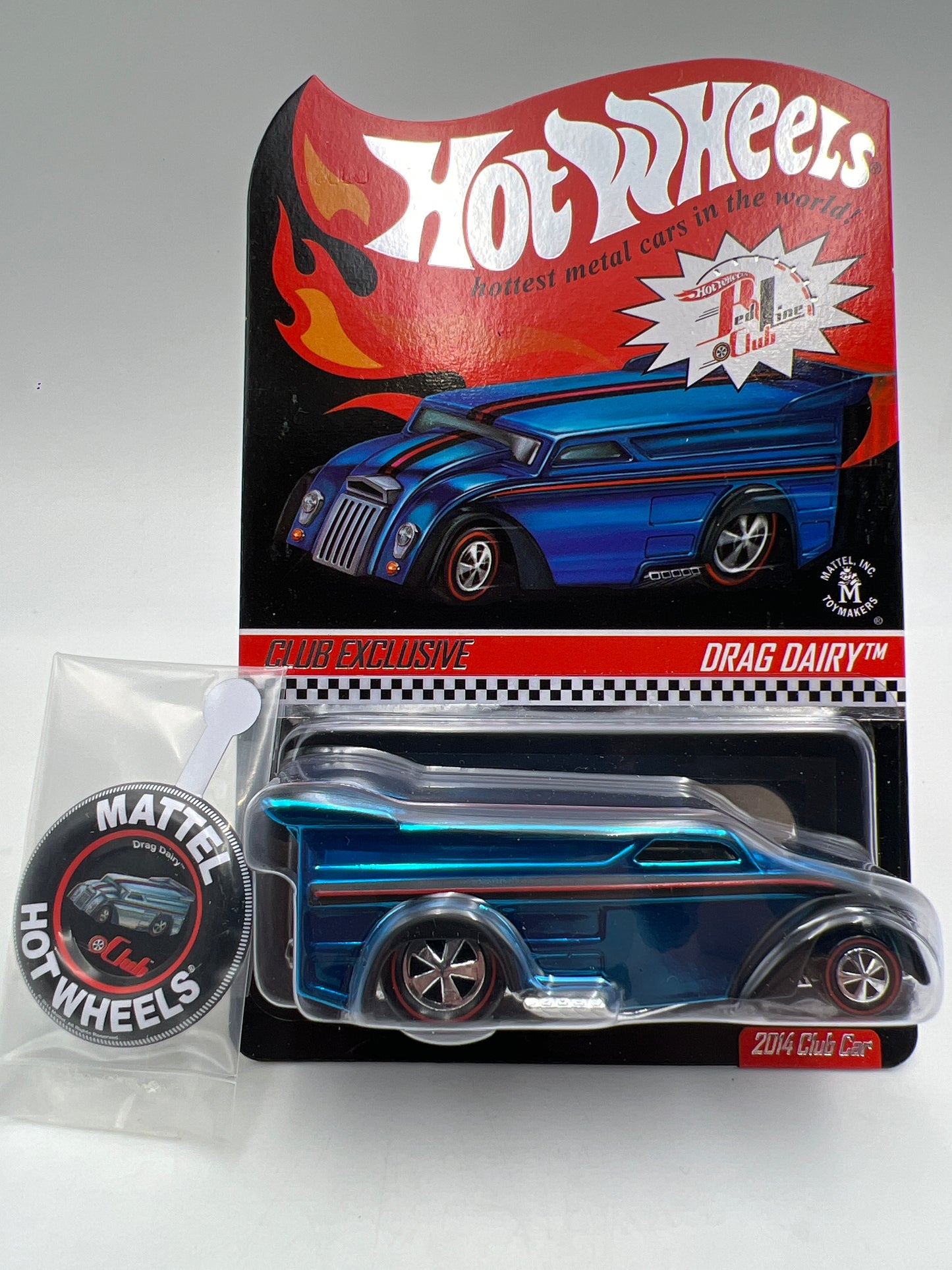 2014 Hot Wheels RLC Club Exclusive 2053/4000 Drag Dairy Blue W/Button & Protector