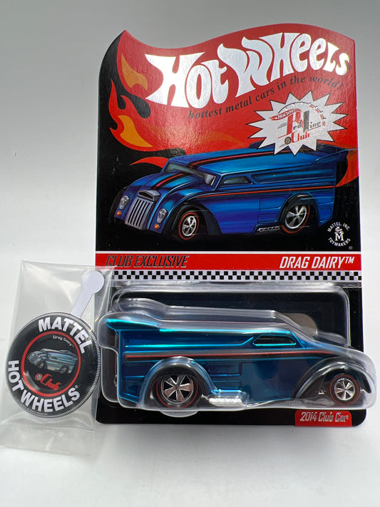 2014 Hot Wheels RLC Club Exclusive 2053/4000 Drag Dairy Blue W/Button & Protector