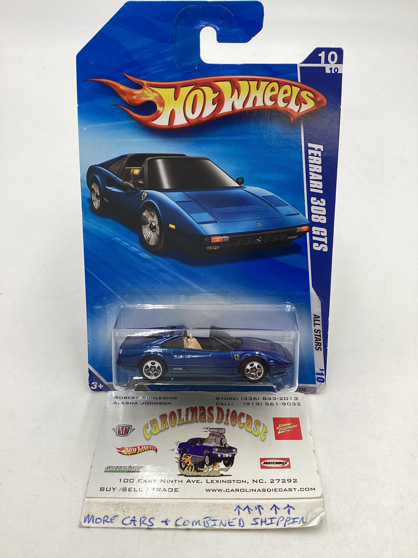 2010 Hot Wheels #128 Blue Ferrari 308 GTS with protector