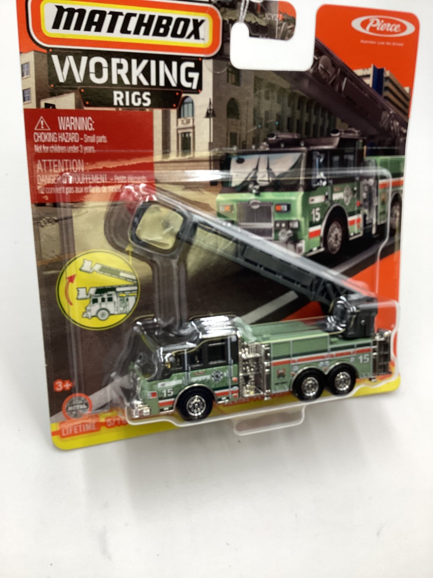 Matchbox Working Rigs #5 Pierce Velocity Aerial Platform Fire Truck Forest 168C