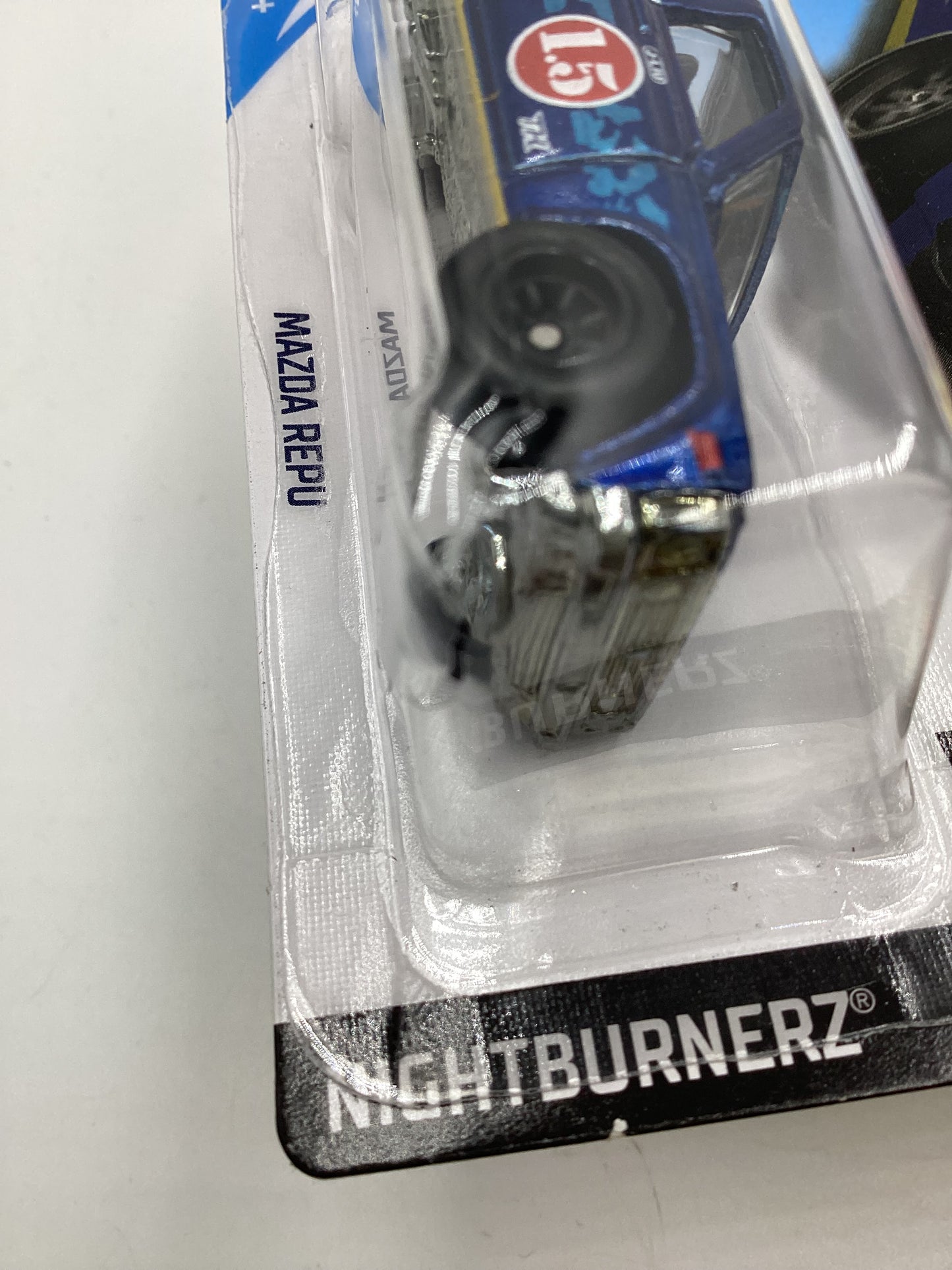 2019 Hot Wheels Super Treasure Hunt #138 Mazda Repu Blue W/ Protector Cracked Blister