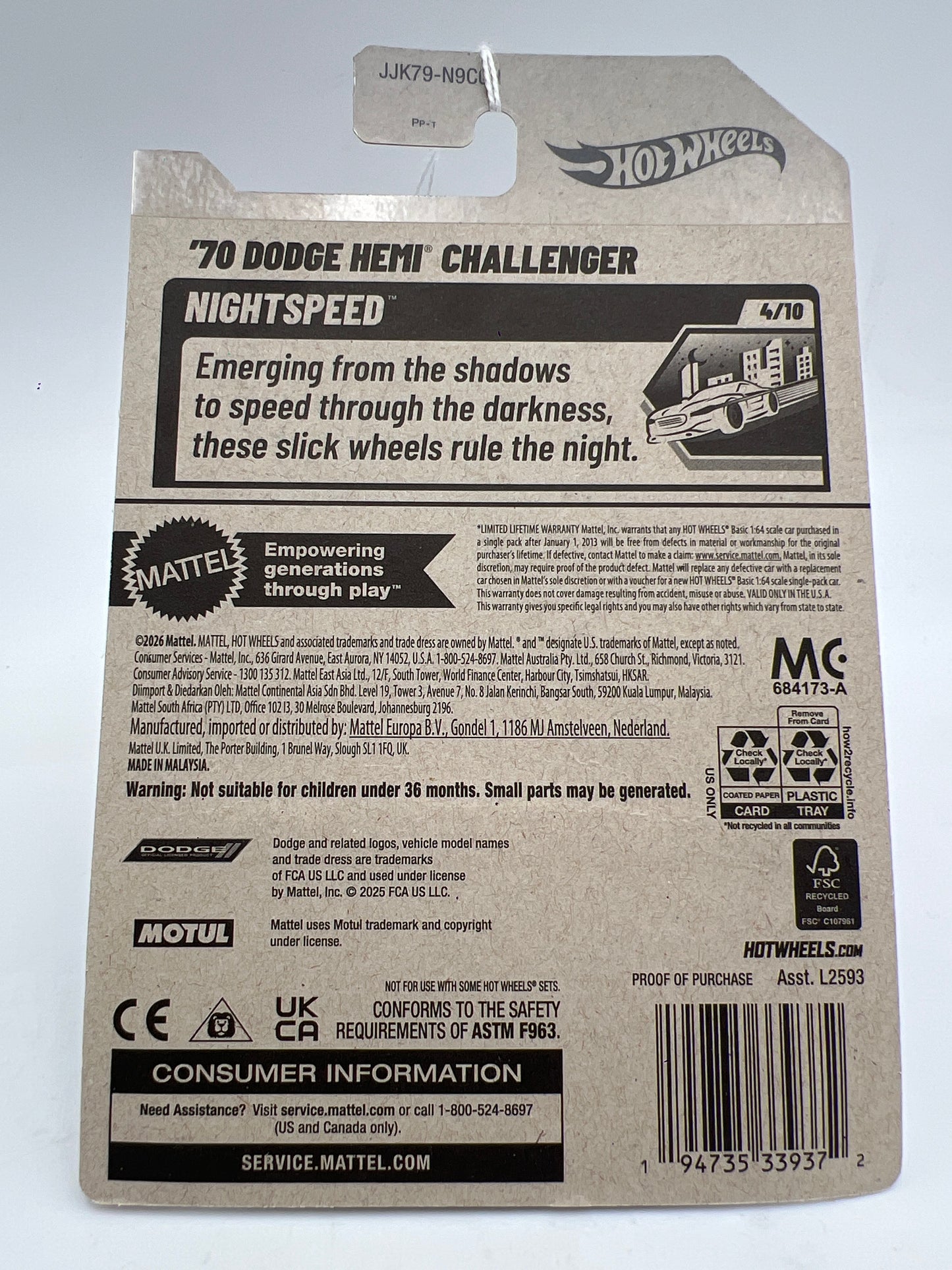 2026 Hot Wheels H Case #36 70 Dodge Hemi Challenger Black 51F