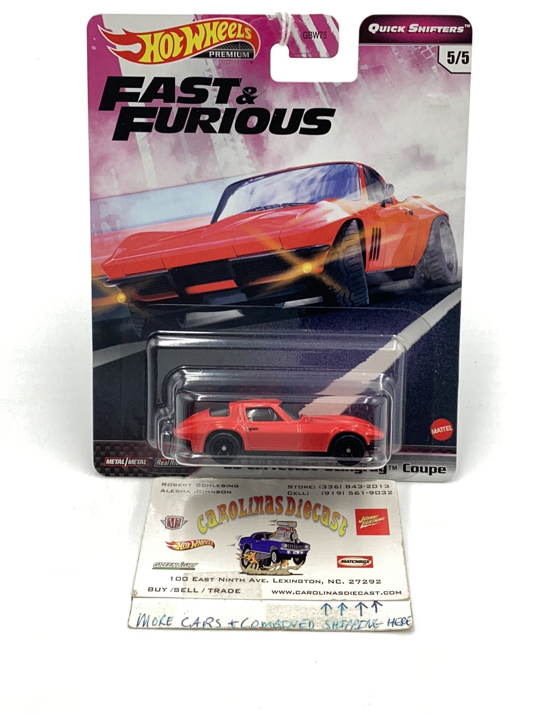 Hot wheels fast and furious Quick Shifters 5/5 65 Corvette Stingray Coupe 247A