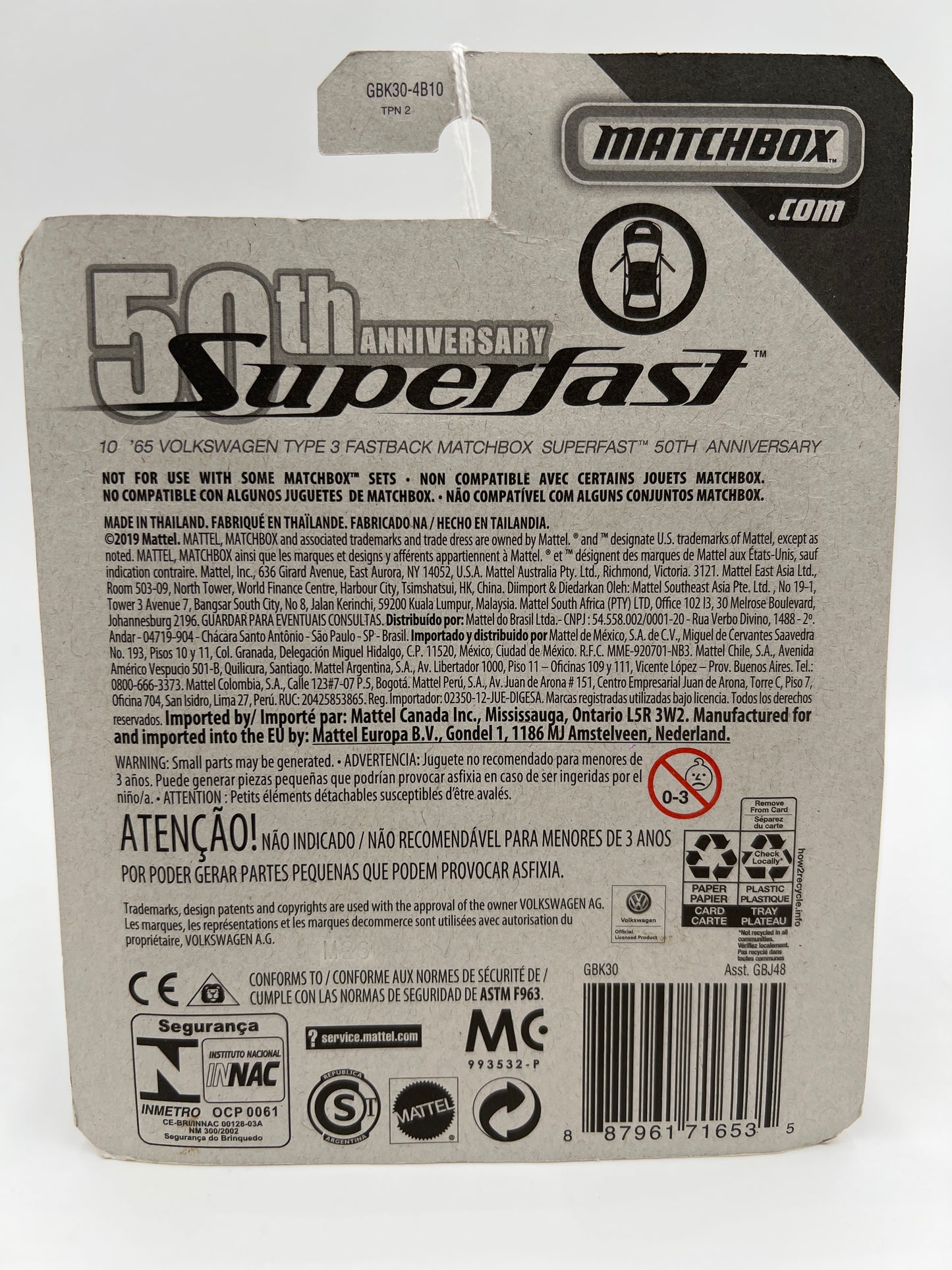 Matchbox 50th Anniversary Superfast #10 65 Volkswagen Type 3 Fastback White 173H