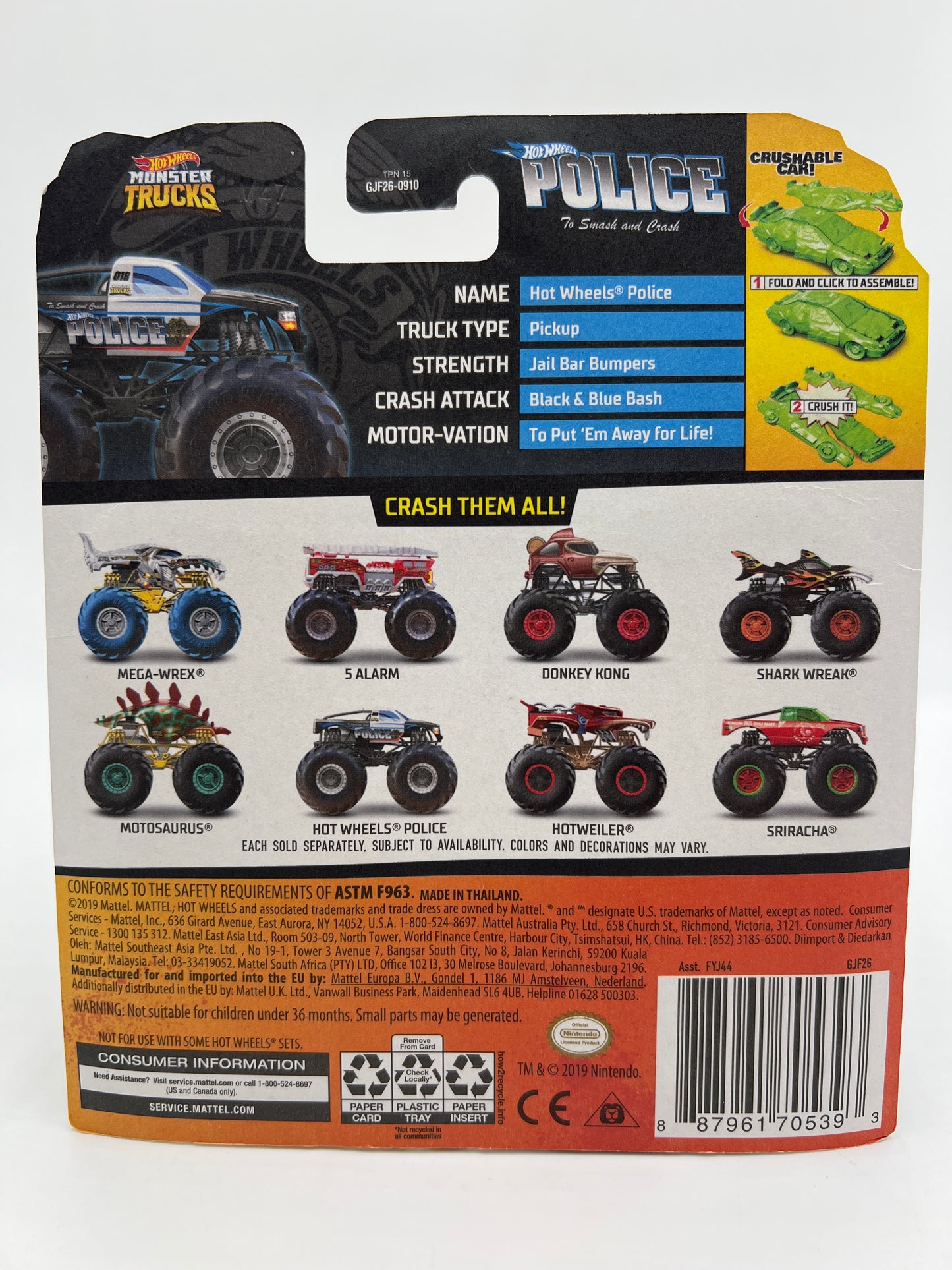 2020 Hot Wheels Monster Trucks HW Metro #5 Police W/Protector