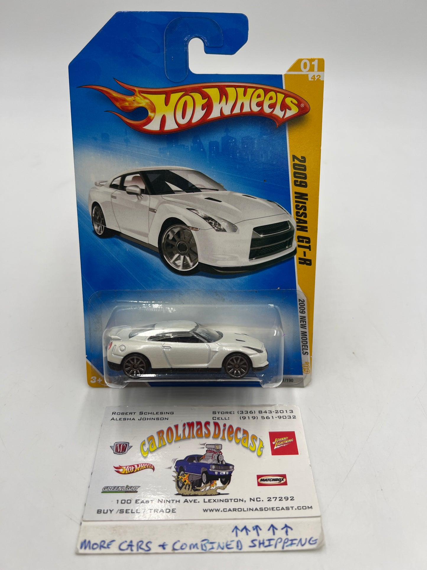 2009 Hot Wheels New Models #001 2009 Nissan GT-R White  HTF Smoked Chrome Wheels W/Protector