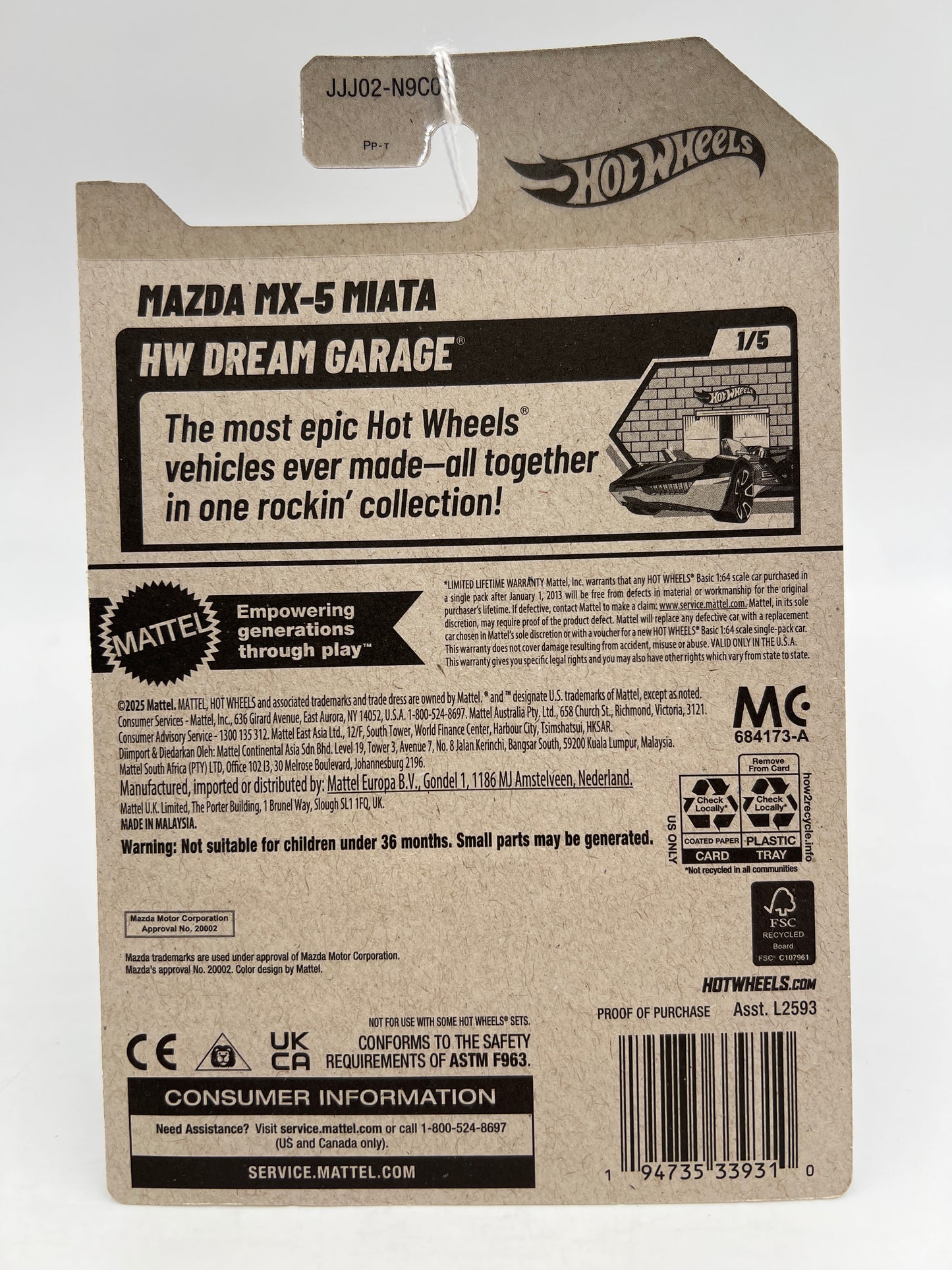 2026 Hot Wheels B Case HW Dream Garage #1 Mazda MX-5 Miata White 86G