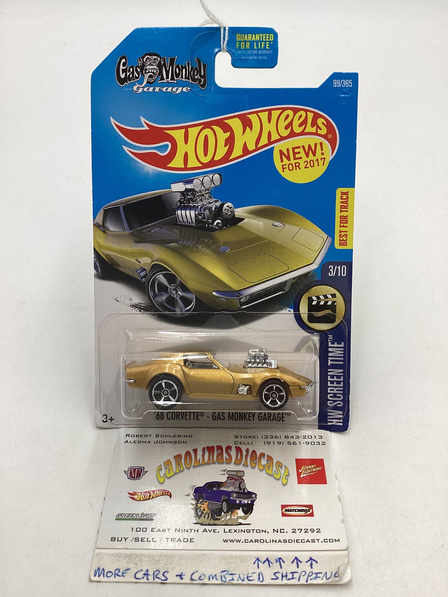 2017 Hot wheels #099 Gold 68 Corvette Gas Monkey Garage 110H