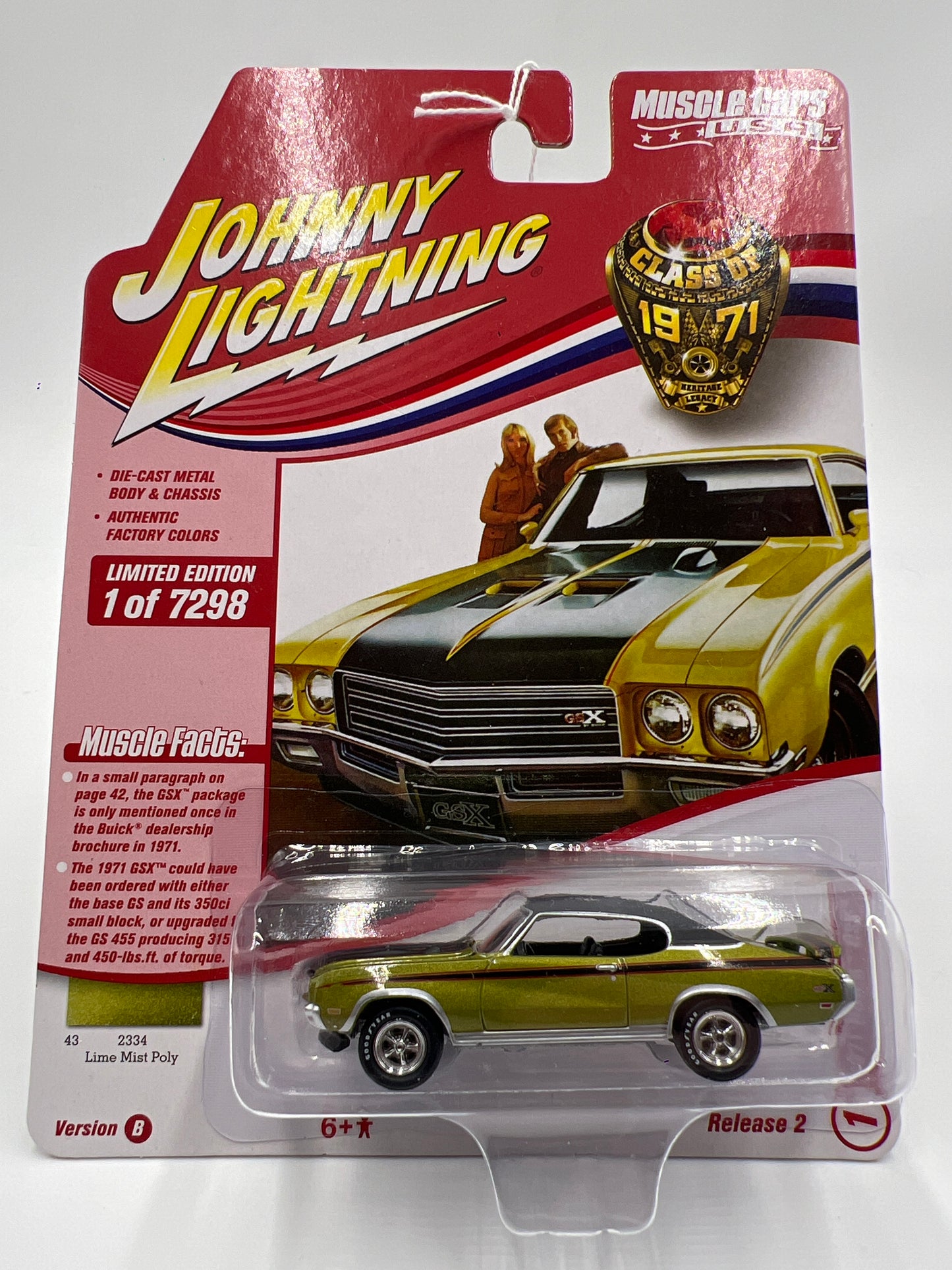 Johnny Lightning Muscle Cars U.S.A Class of 1971 Release 2 Version B 1971 Buick GSX Lime Mist Poly Green 292G