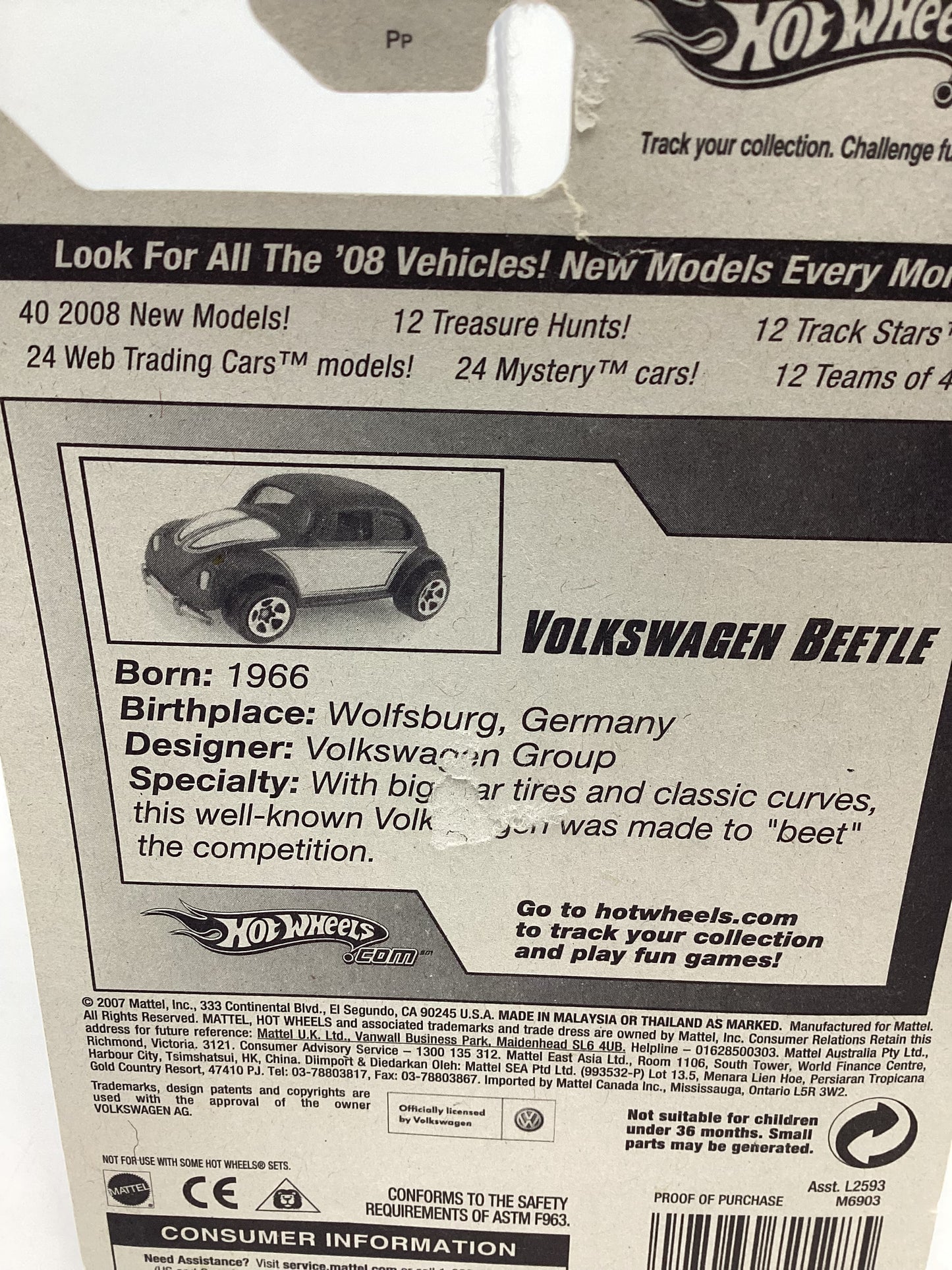 2008 Hot Wheels HW Team: Volkswagen #129 Volkswagen Beetle Matte Black  Card Not Perfect 97G