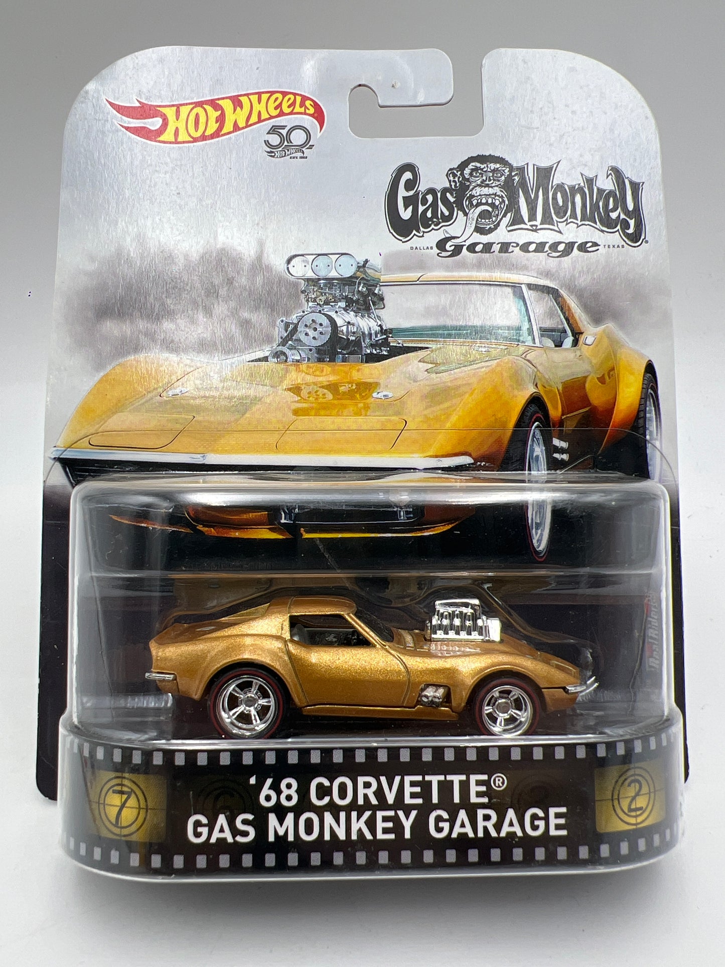 Hot Wheels Retro Entertainment 68 Corvette Gas Monkey Garage Gold 243E