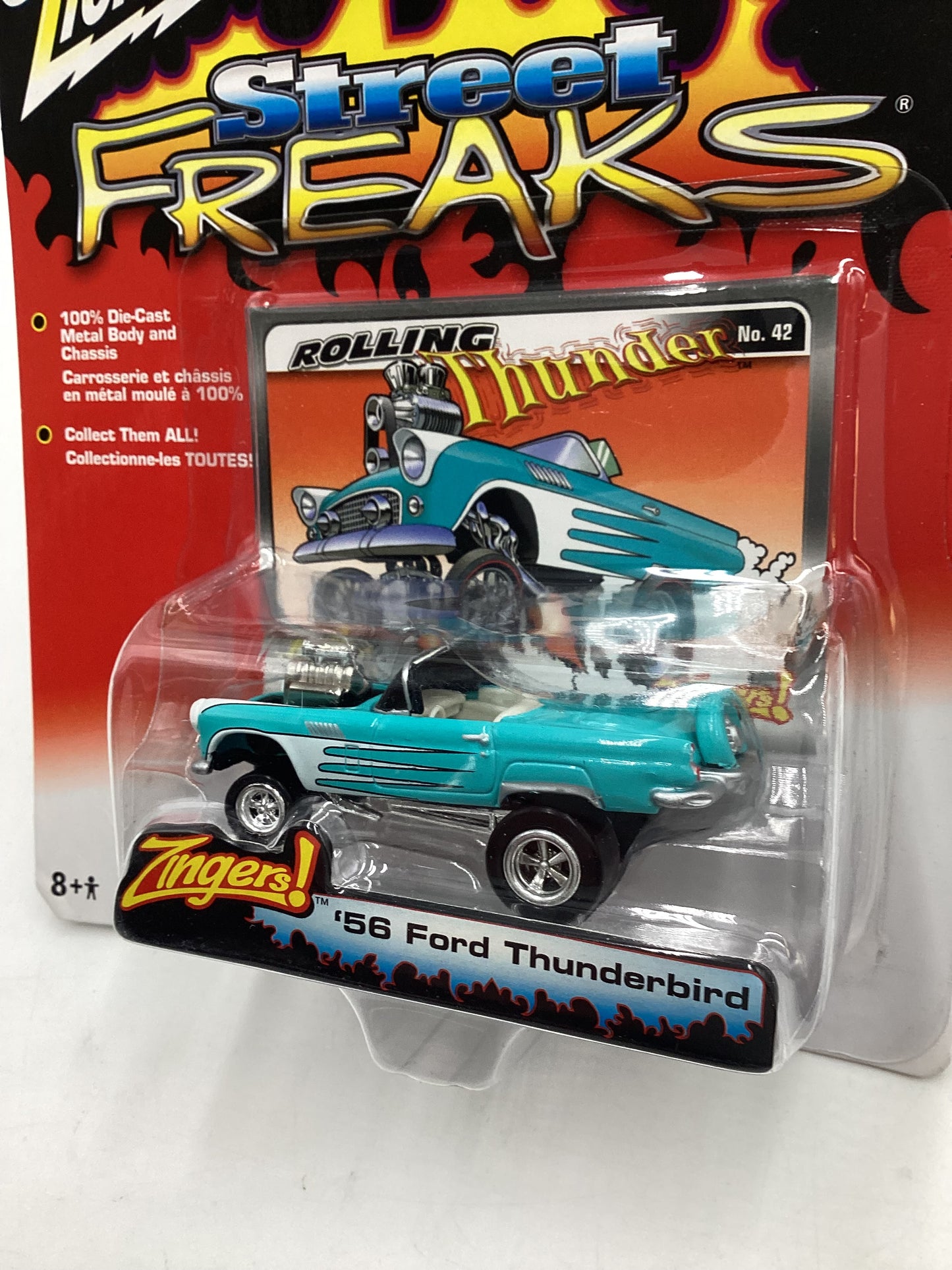 Johnny lightning Street freaks zingers #42 56 Ford Thunderbird Blue *Veins* 190D