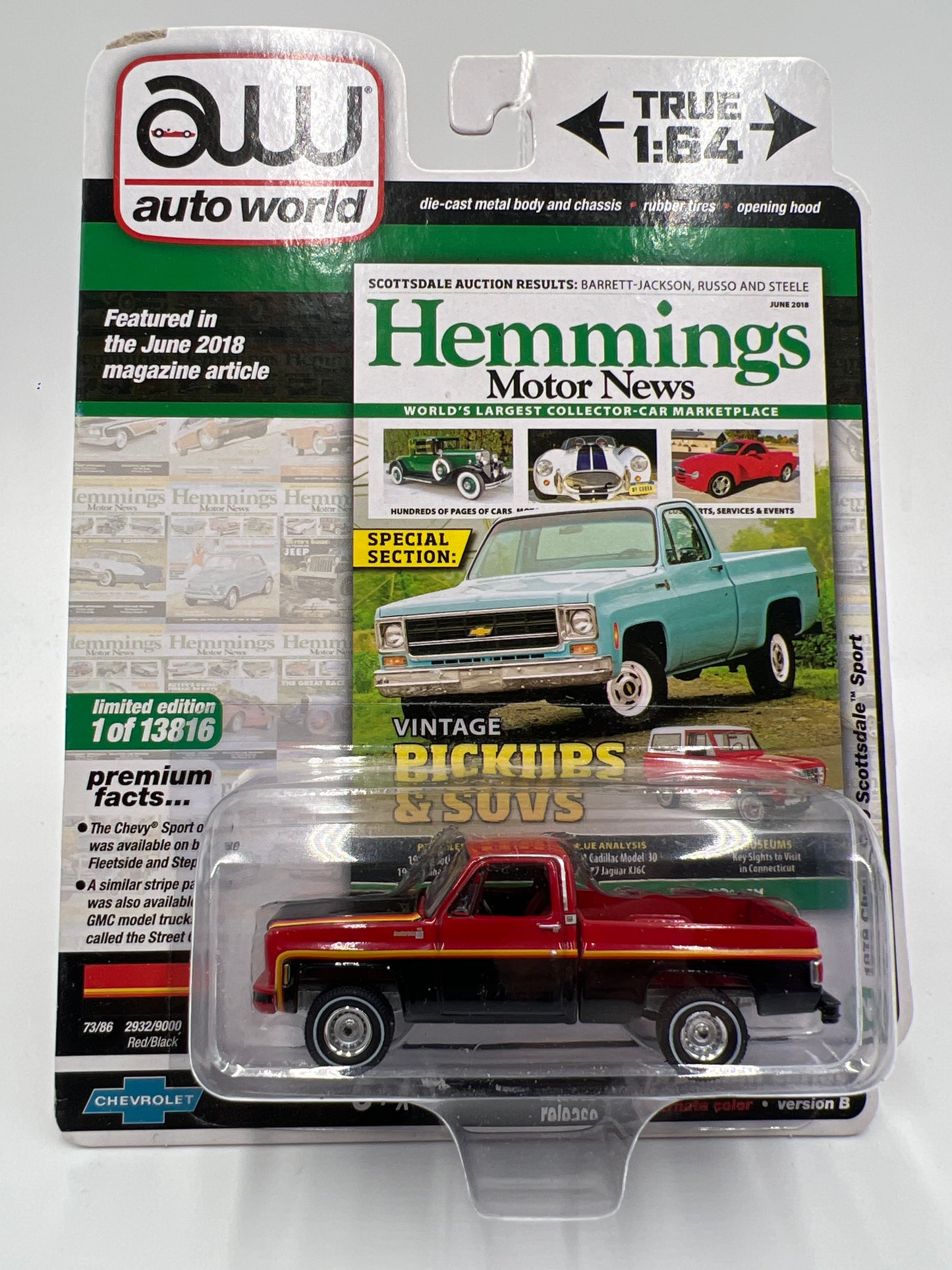 Auto World Hemmings Motor News Release 4 Version B Alt Color 1979 Chevy C10 Scottsdale Sport Red/Black 182D