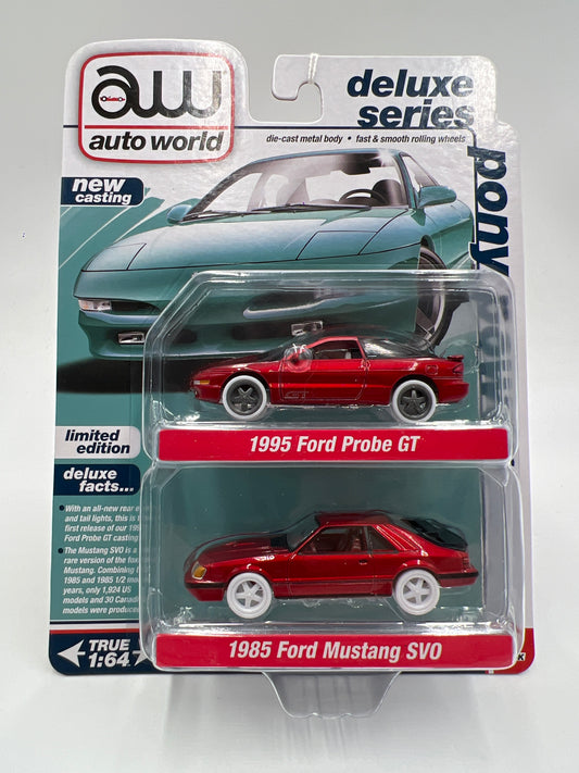 Auto World 2 Pack Deluxe Series CHASE Pony Power 1985 Ford Mustang SVO & 1995 Ford Probe GT Ultra Red