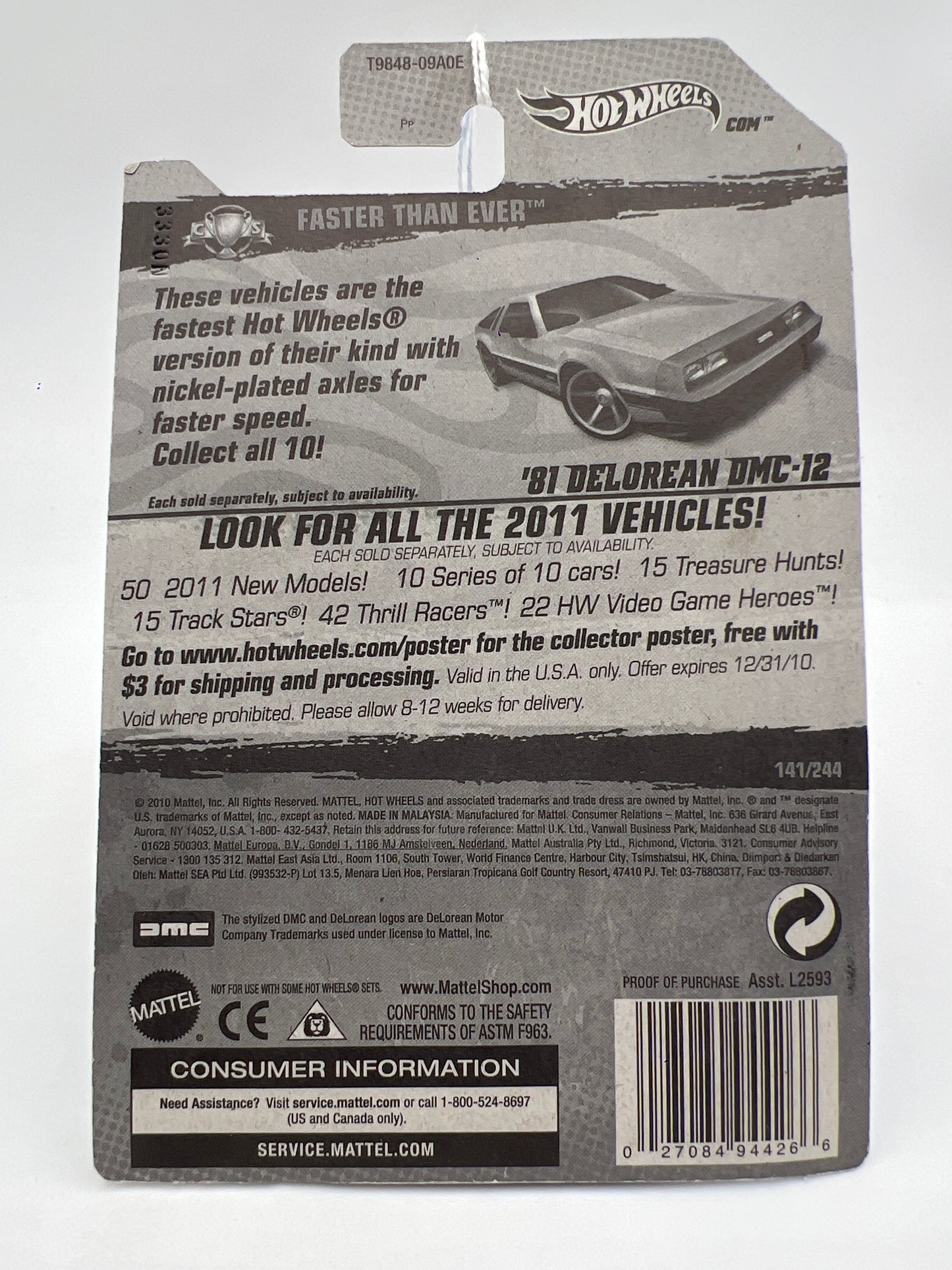2011 Hot Wheels Faster Than Ever #141 81 Delorean DMC-12 Silver