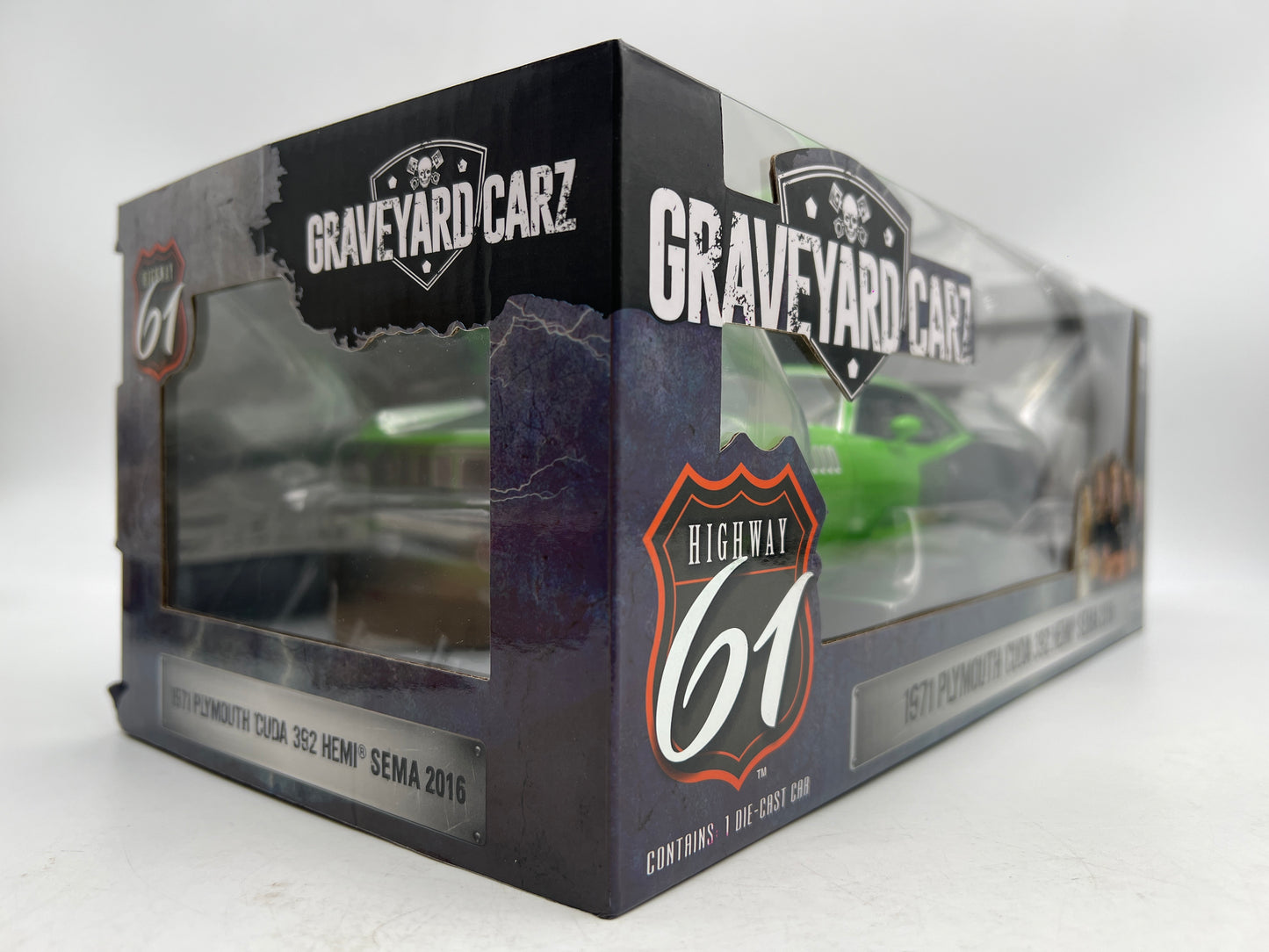 Highway 61 1:18 Scale Graveyard Carz 1971 Plymouth Cuda 392 Hemi Green SEMA 2016 VHTF