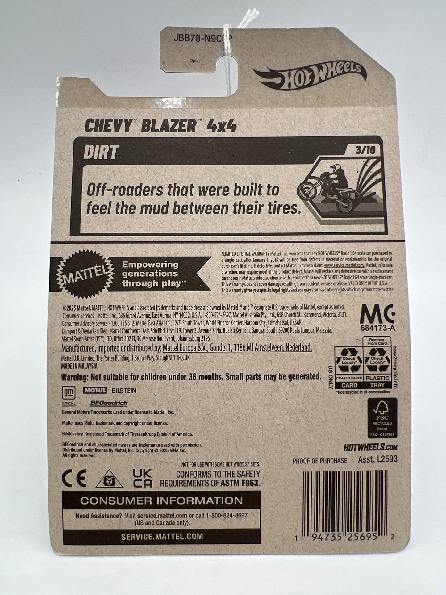 2025 Hot Wheels P Case Dirt #81 Chevy Blazer 4x4 Brown 15F