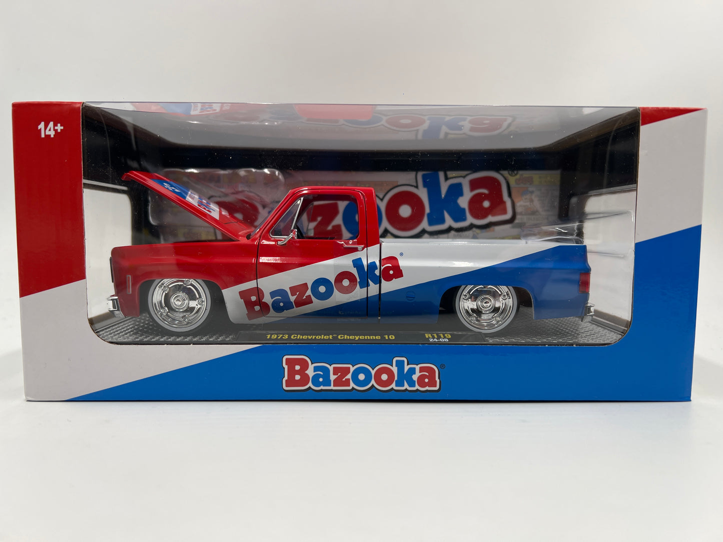 M2 Machines 1/24 Bazooka 1973 Chevrolet Cheyenne 10 Red/White/Blue R119