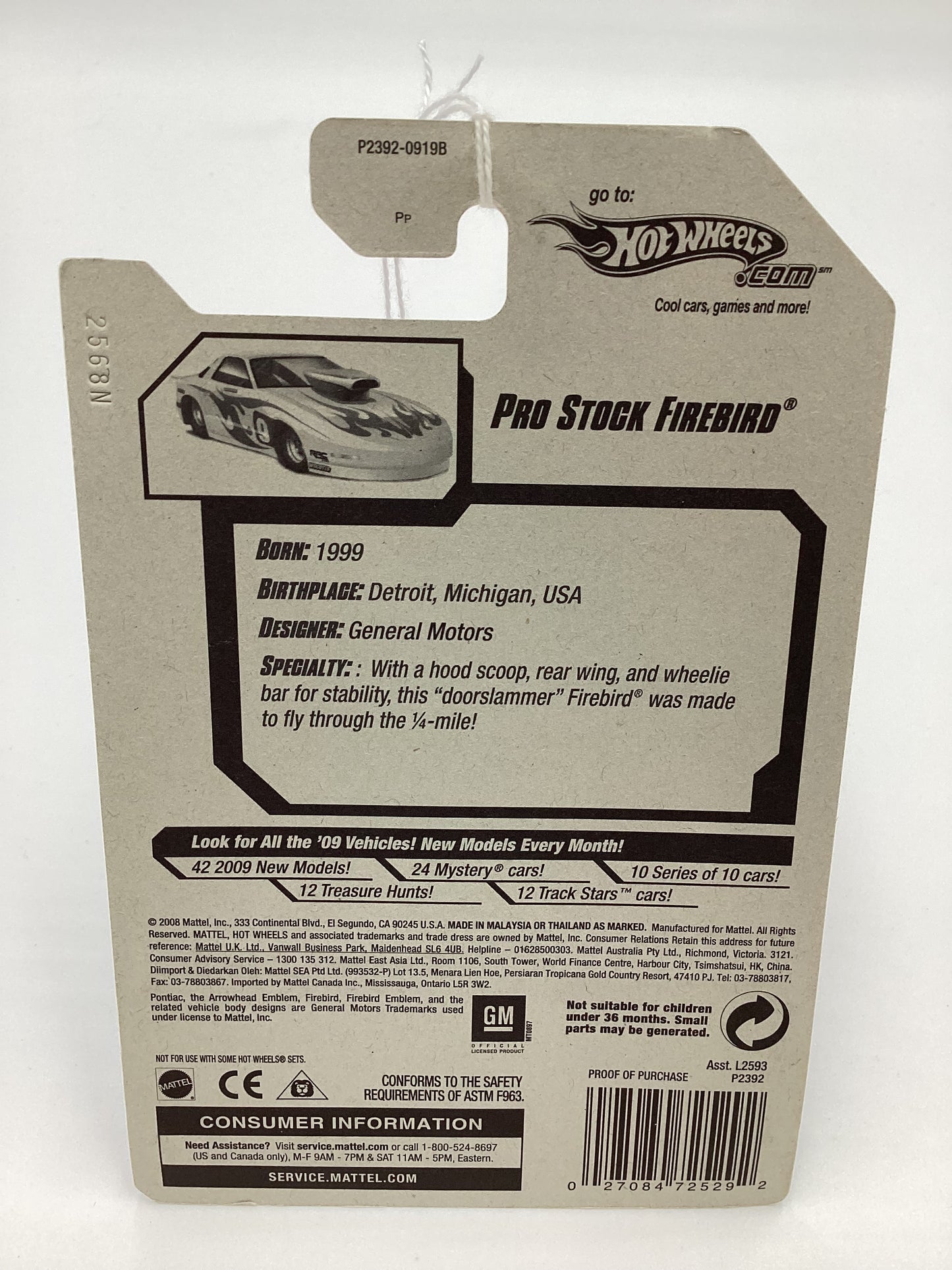 2009 Hot Wheels #072 Pro Stock Firebird White 41G