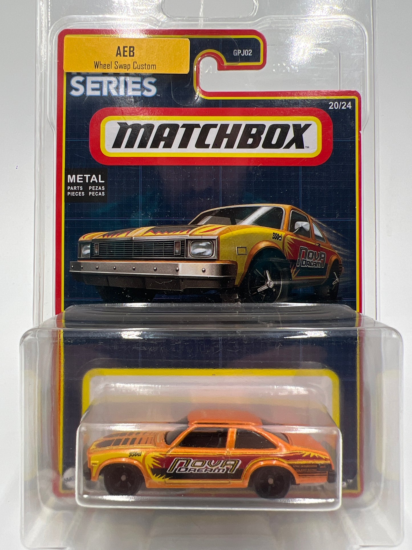 Matchbox Retro Series 1979 Chevy Nova Orange Wheel Swap Custom On Card W/Protector SR