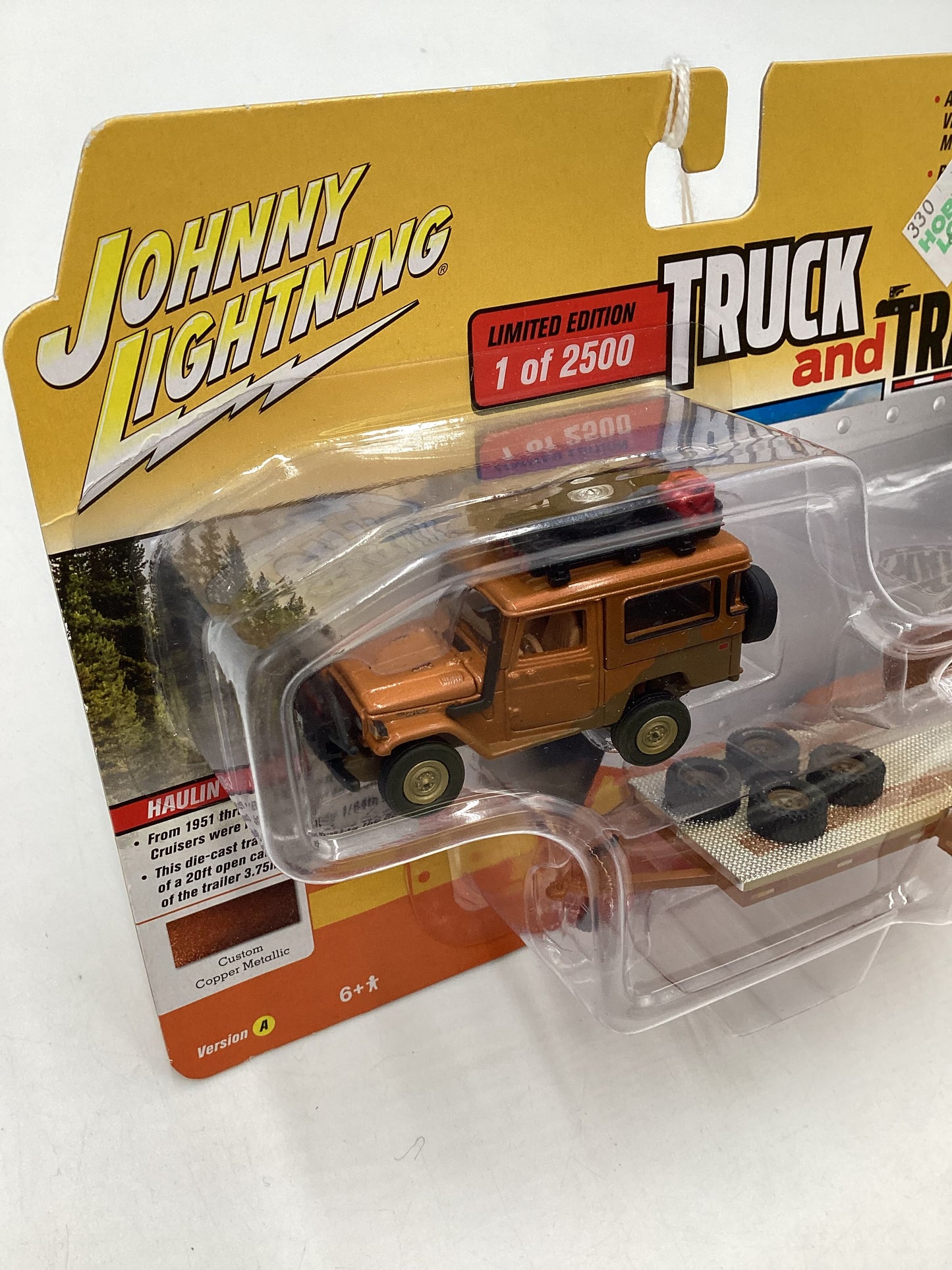 Johnny Lightning Truck And Trailer Release 1 1980 Toyota Land Cruiser with open car trailer