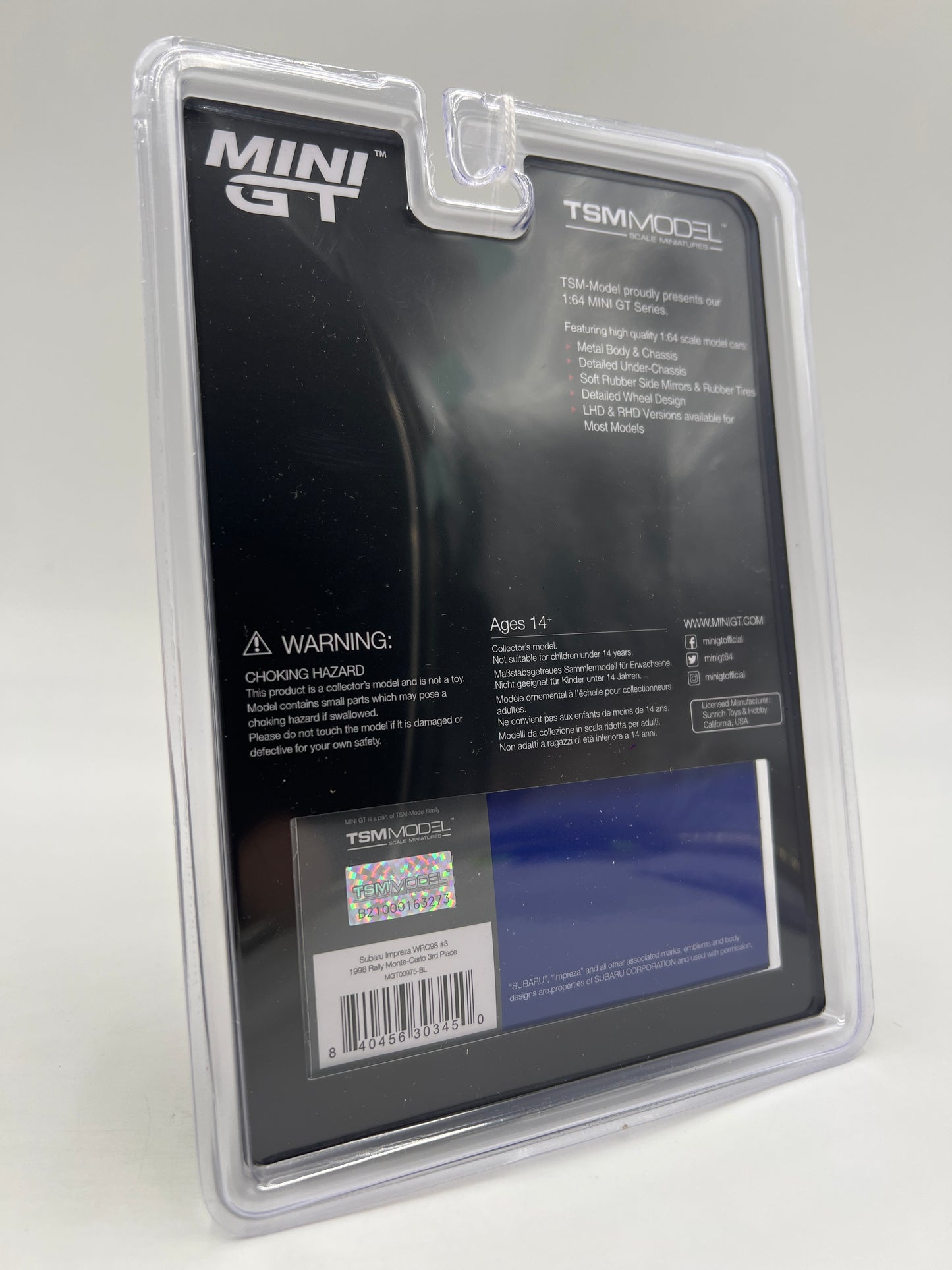 Mini GT #975 Subaru Impreza WRC98 #3 1998 Rally Monte-Carlo 3rd Place Blue 235A