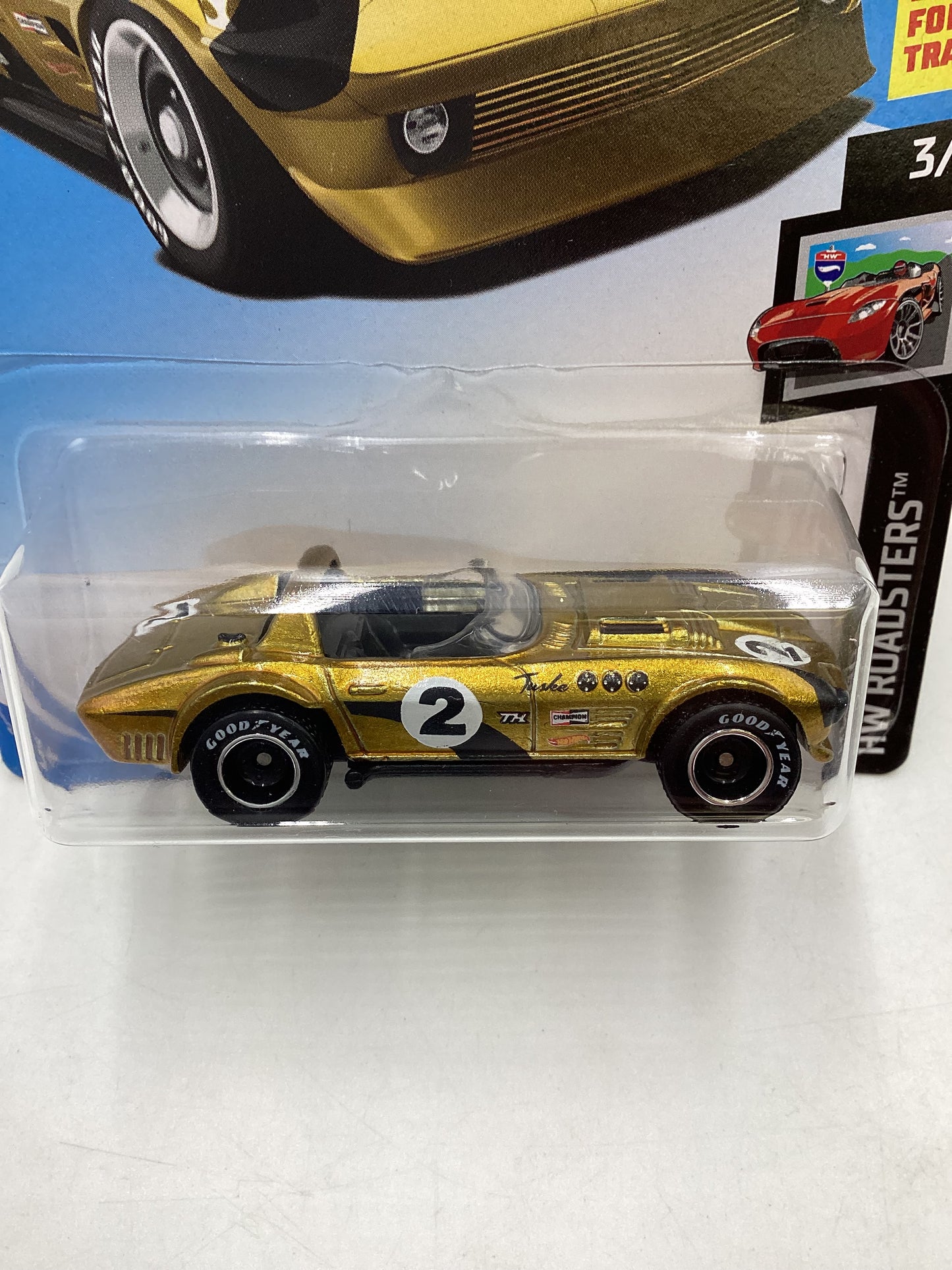 2019 Hot wheels Super treasure hunt #53 Corvette Grand Sport Roadster Gold W/Protector