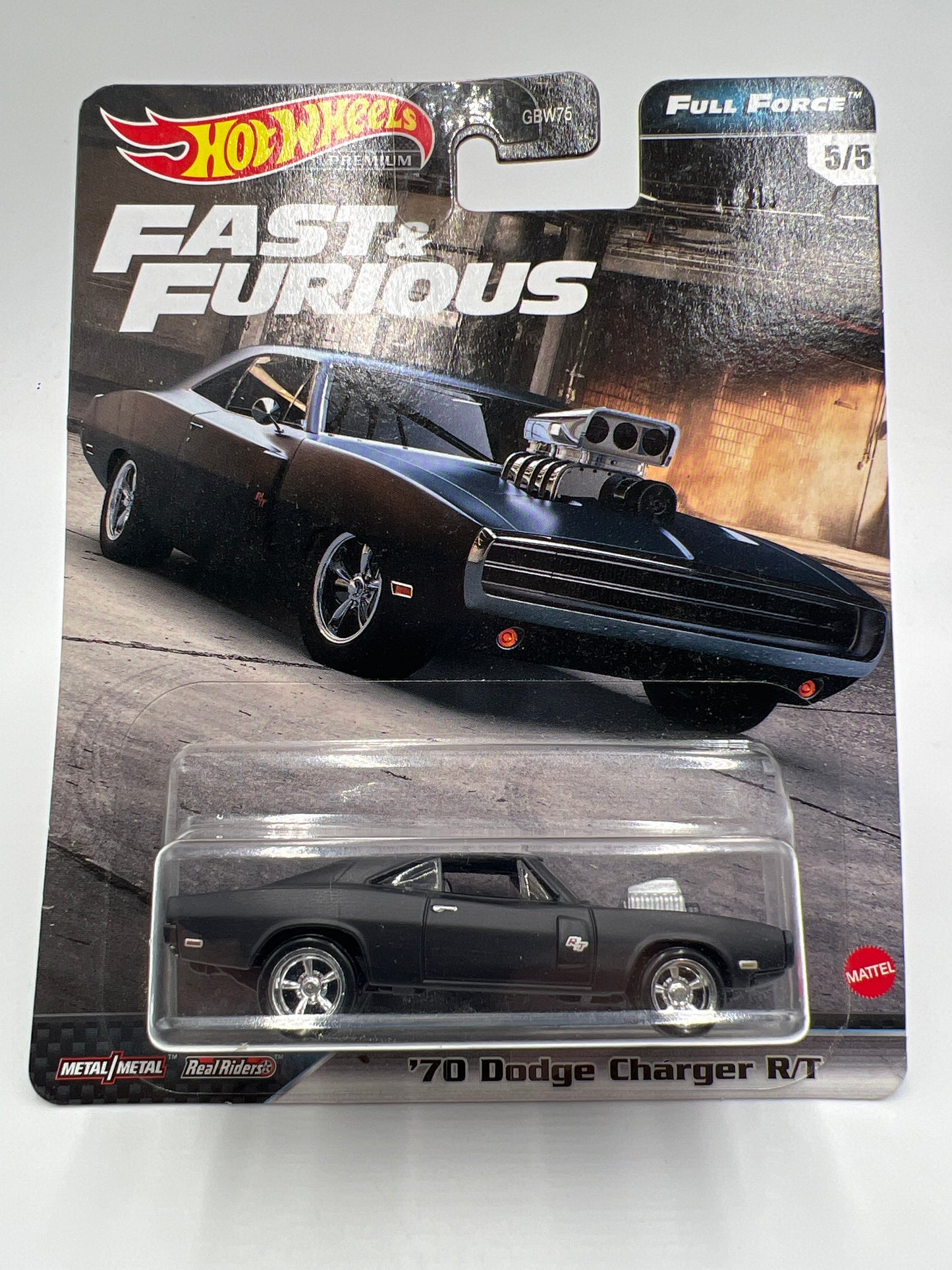 Hot Wheels Premium Fast and Furious Full Force #5 70 Dodge Charger R/T Black W/Protector