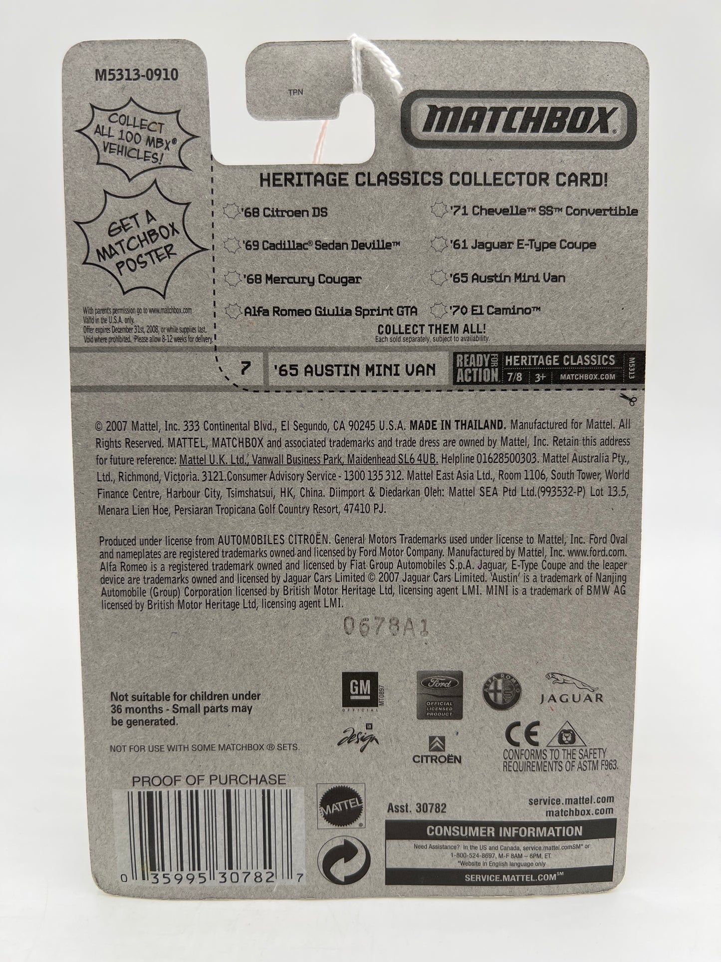 Matchbox Heritage Classics #7 65 Austin Mini Van Yellow Blister Not Perfect 216P