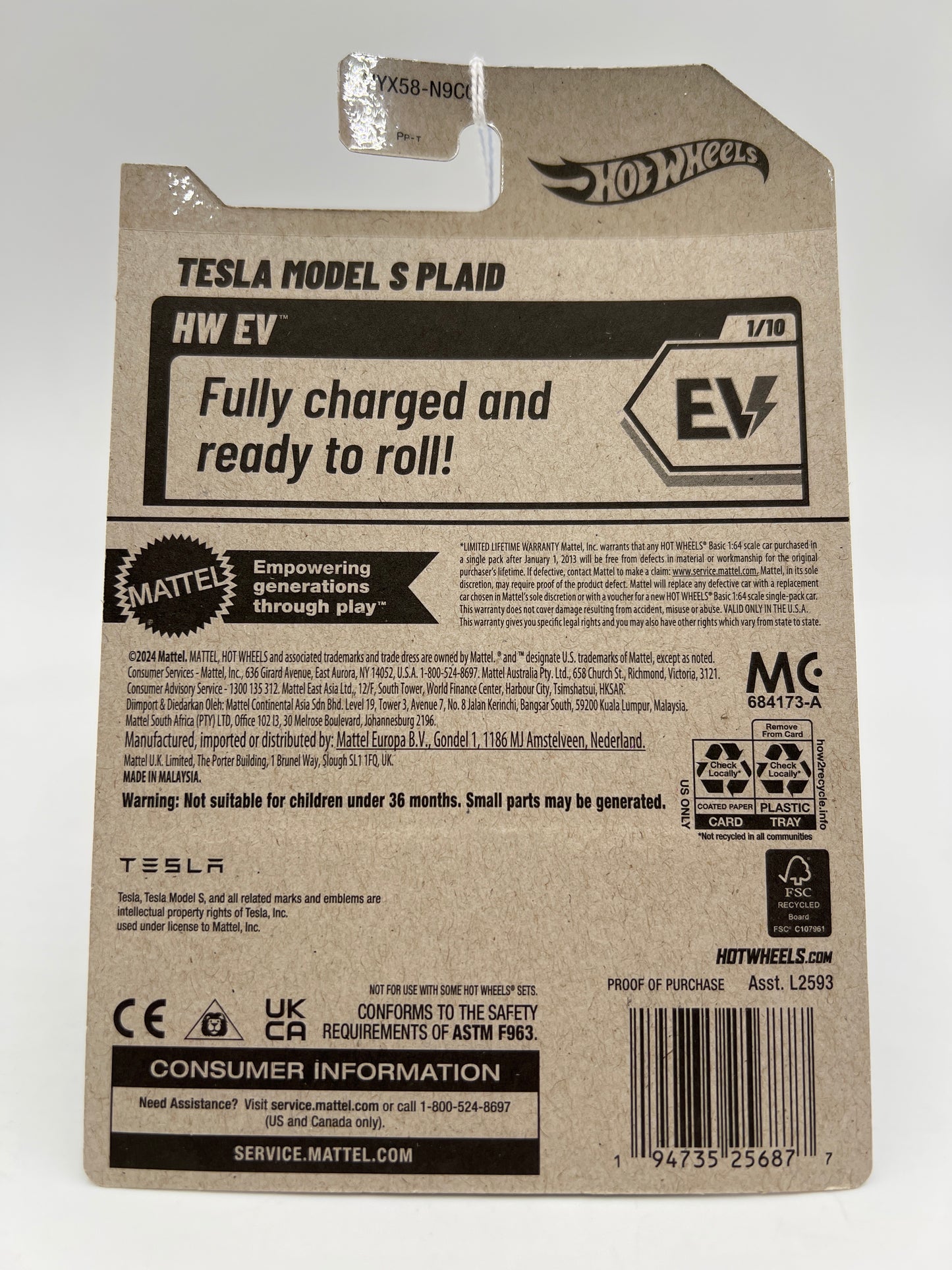 2025 Hot Wheels F Case HW EV #9 Tesla Model S Plaid White 48H