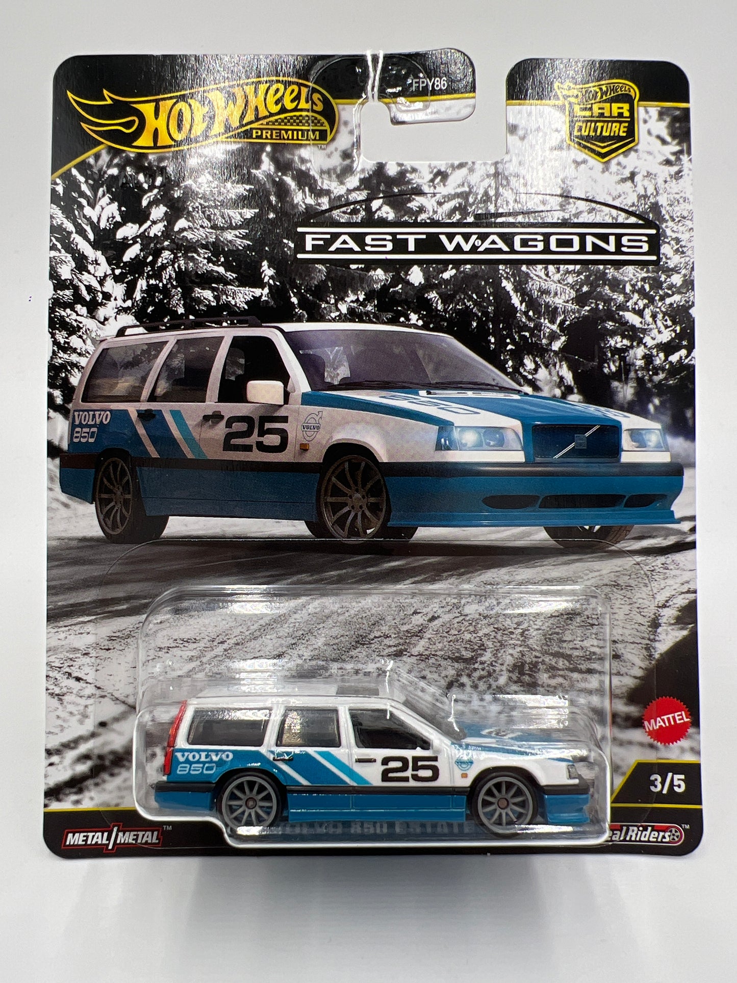 2025 Hot Wheels Car Culture Premium Fast Wagons #3 Volvo 850 Estate Blue/White 259E
