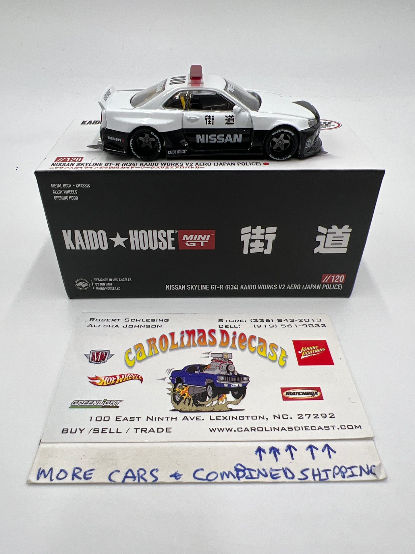 Mini GT x Kaido House #120 Nissan Skyline GT-R R34 Kaido Works V2 Aero Japan Police