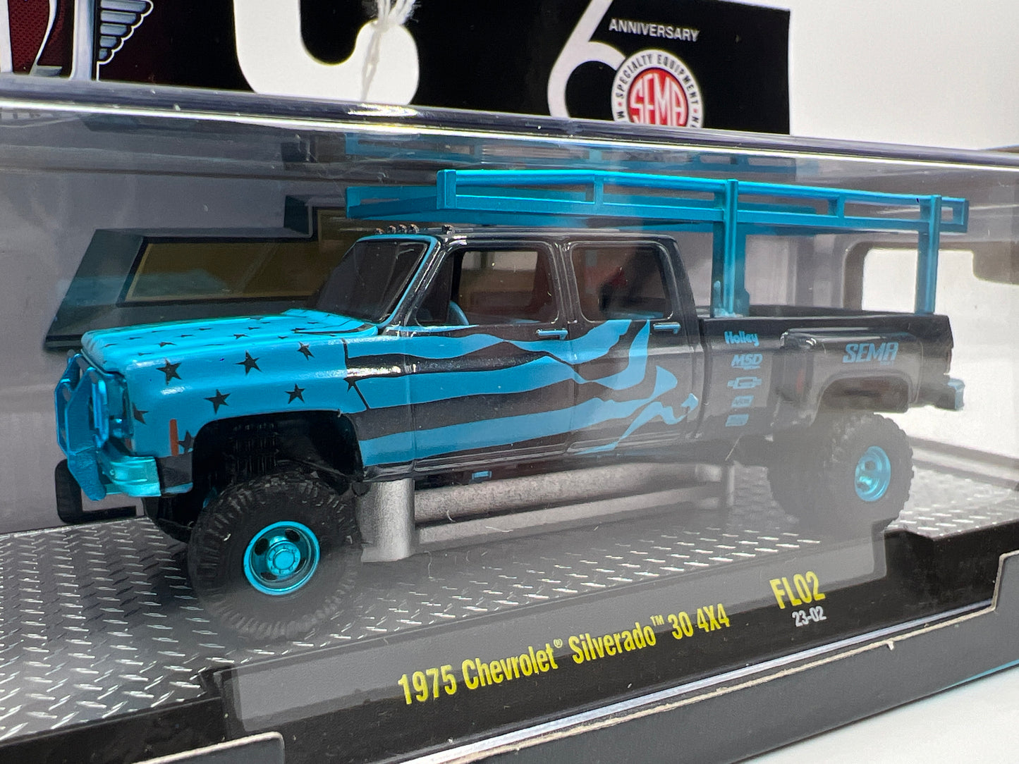 M2 Machines SEMA 60th Anniversary Exclusive 1/600 CHASE 1975 Chevrolet Silverado 30 4x4 Blue FL02