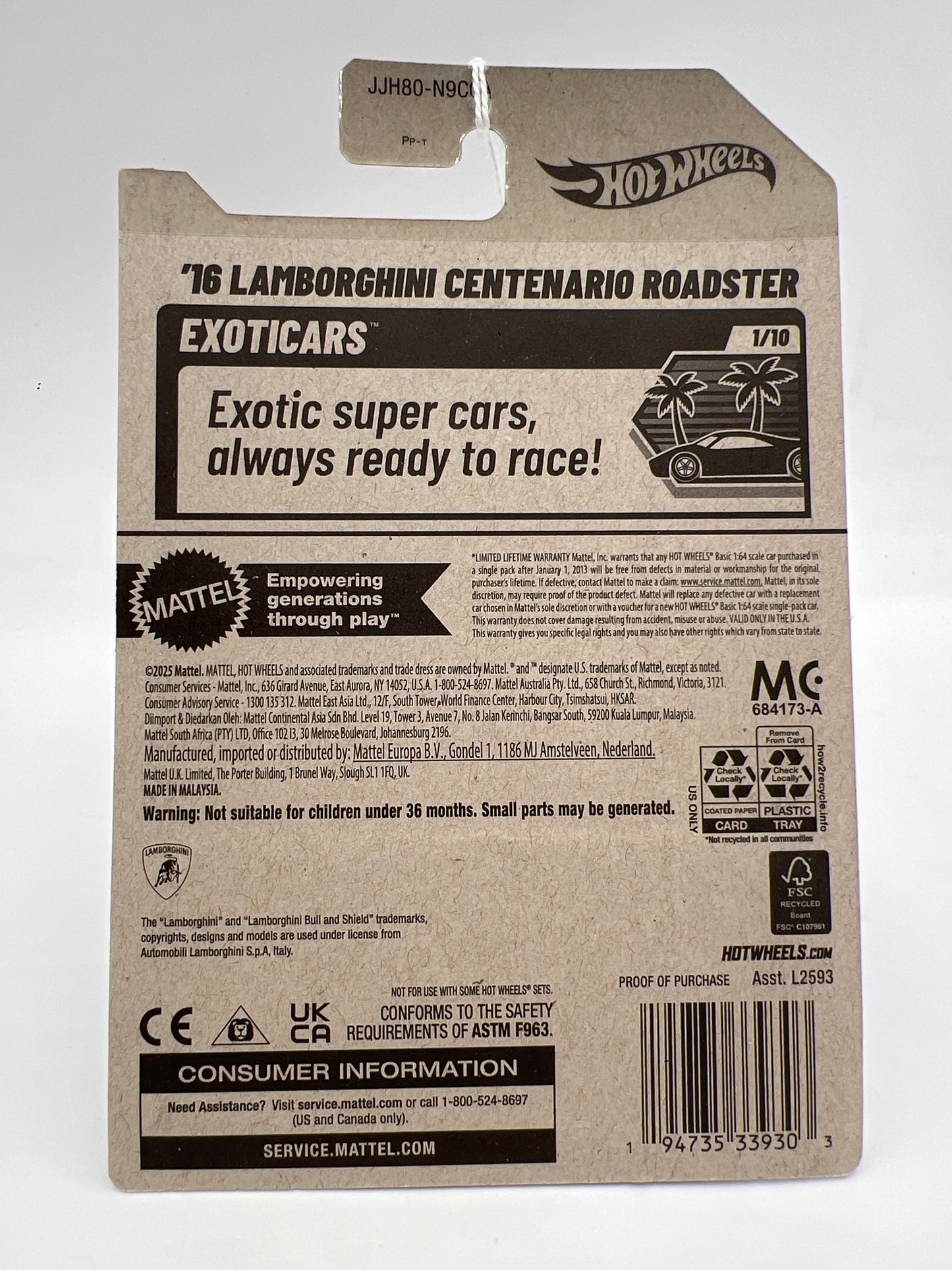 2026 Hot Wheels A Case Exoticars #2 Lamborghini Centenario Roadster Yellow 102D