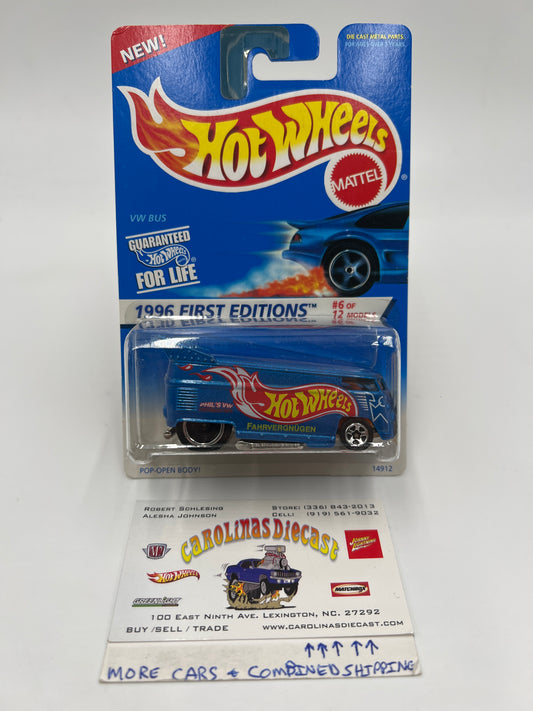 1996 Hot Wheels First Editions #372 VW Bus Blue W/Protector