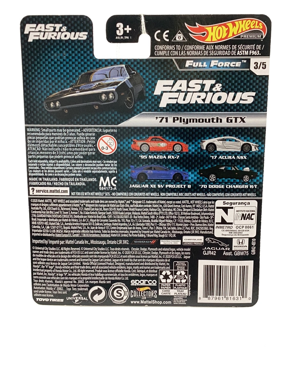 Hot Wheels Full Force fast and furious 3/5 71 Plymouth GTX 250H