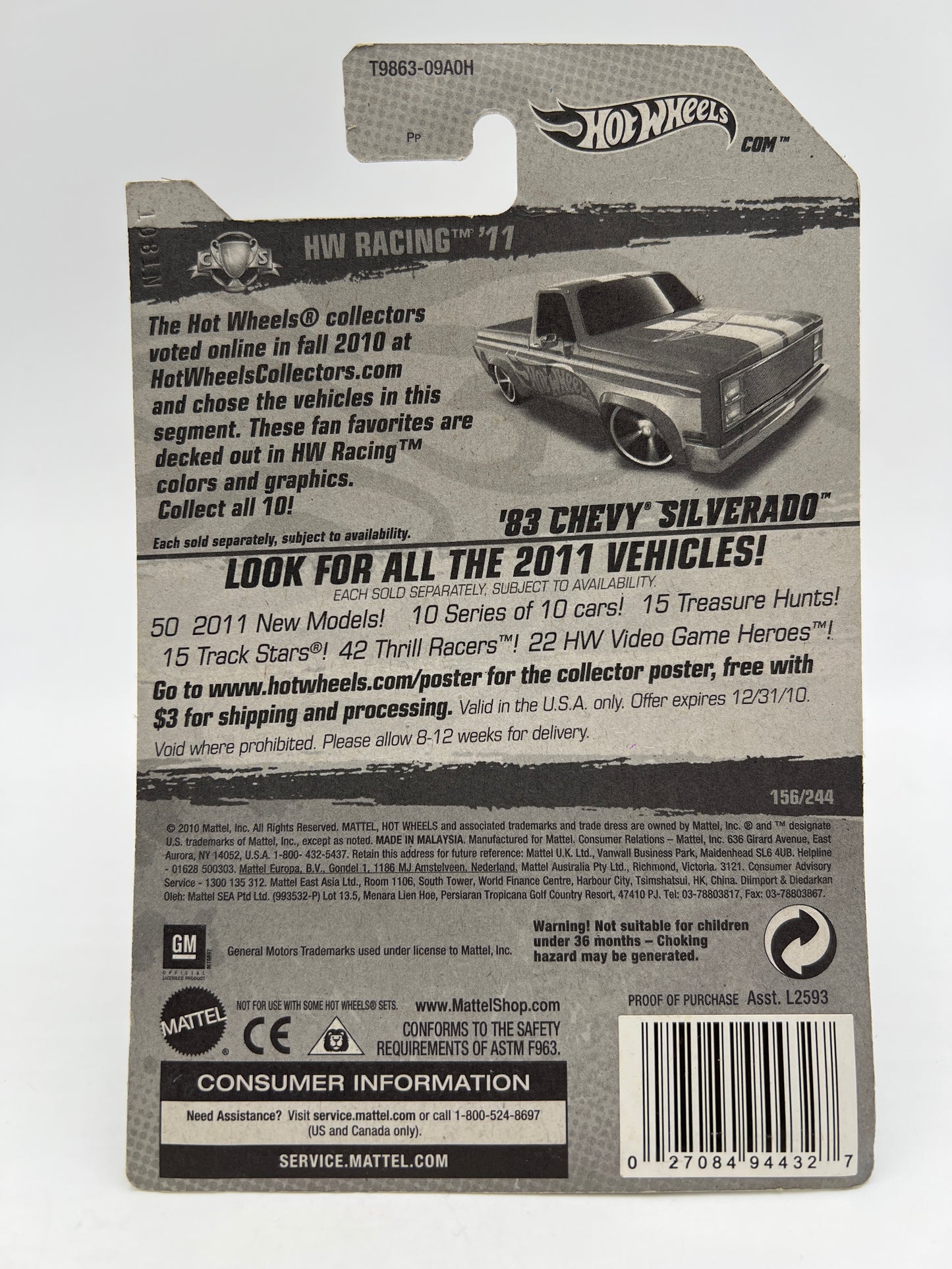 2011 Hot Wheels Racing #156 83 Chevy Silverado Blue W/Protector