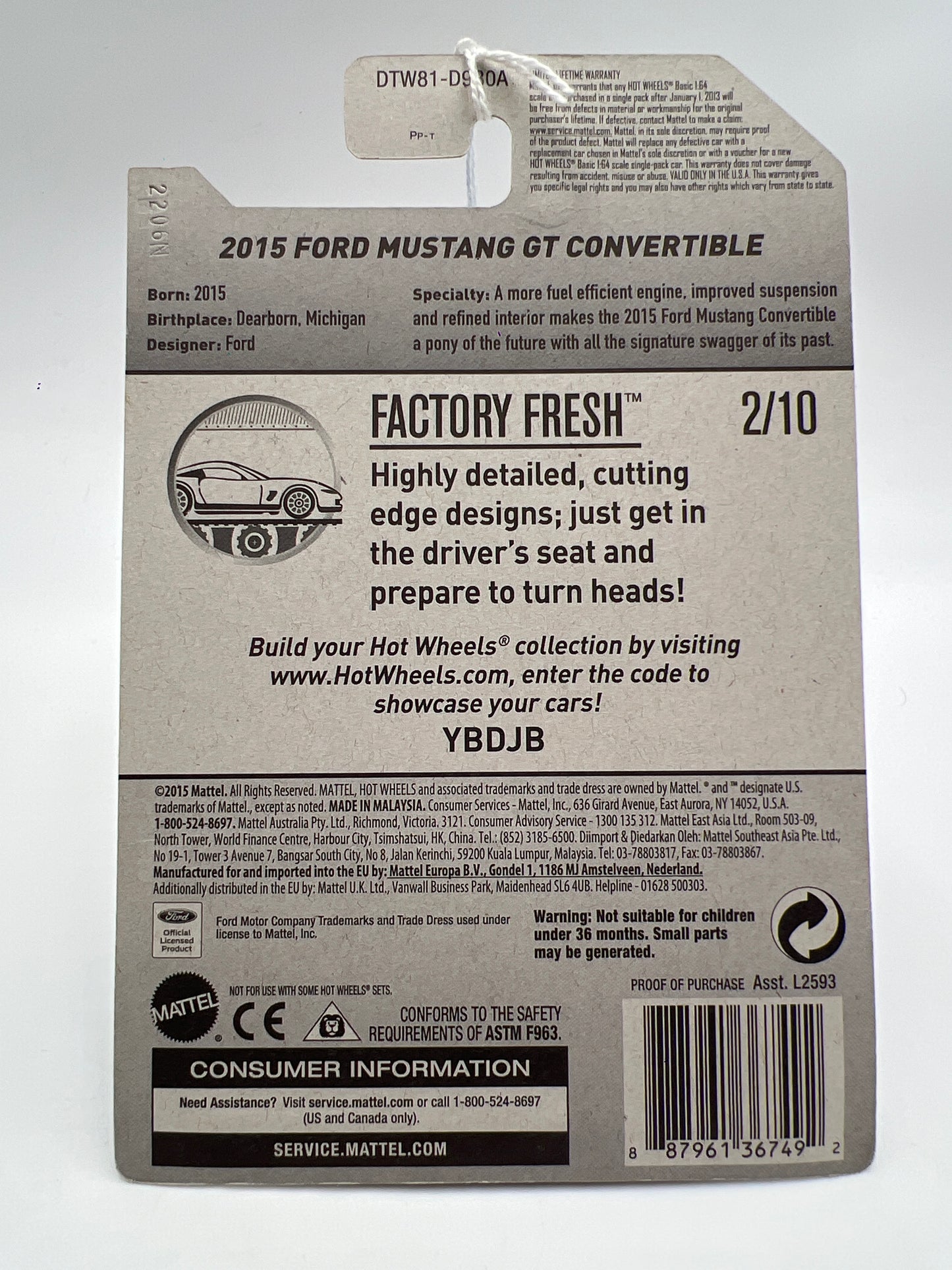 2017 Hot Wheels Factory Fresh #7 2015 Ford Mustang GT Convertible Red