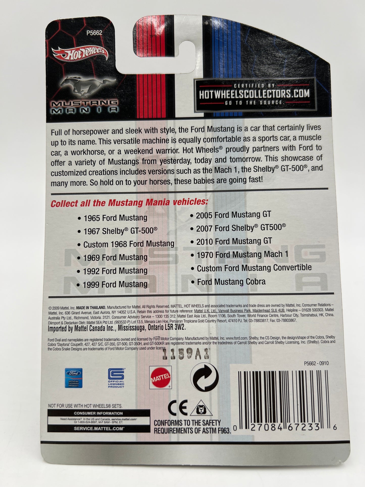 2009 Hot Wheels Mustang Mania #2 1965 Ford Mustang Black W/Protector