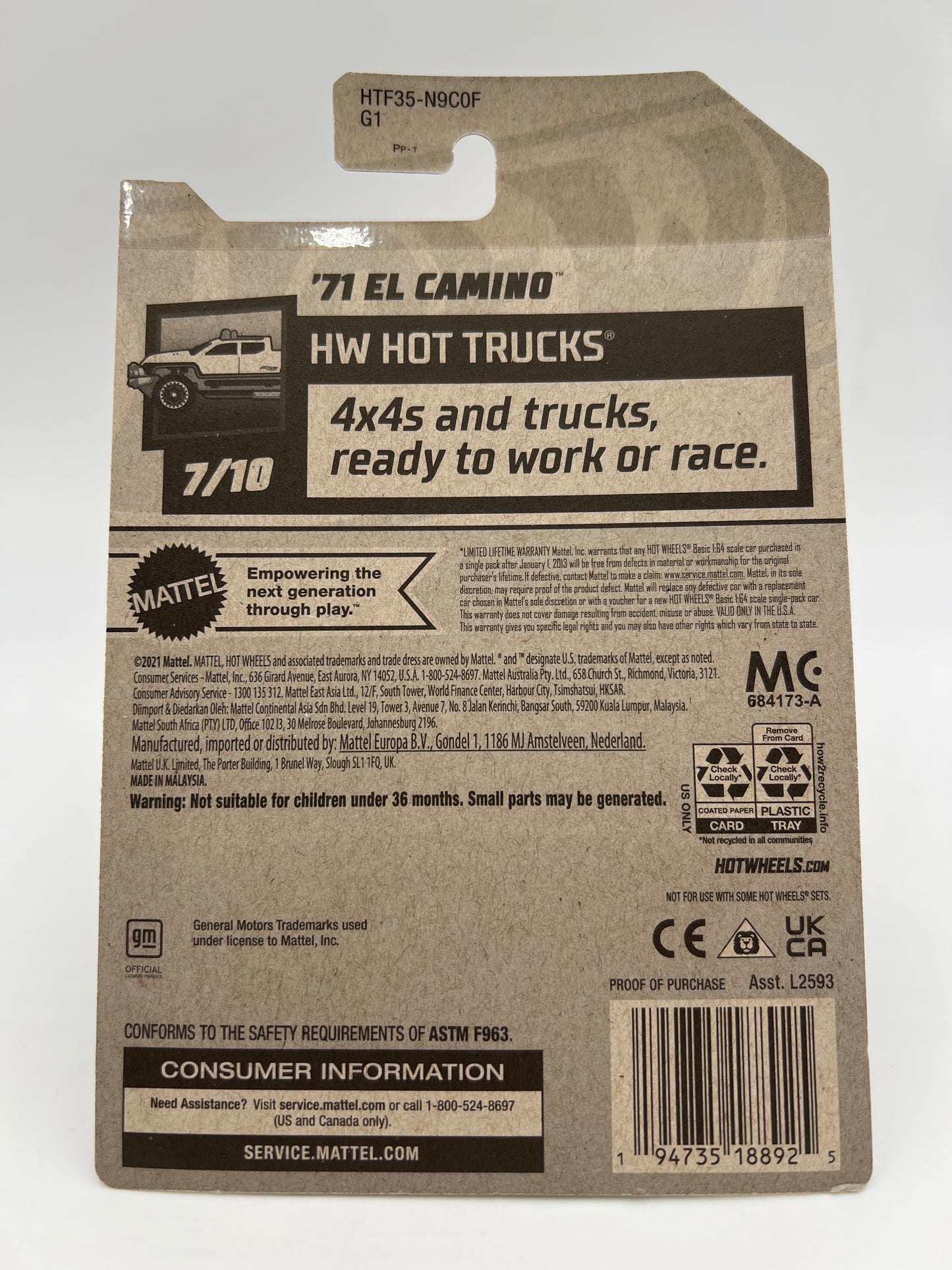 2024 Hot Wheels F Case Super Treasure Hunt #132 72 El Camino Purple W/Protector Small Crack In Blister