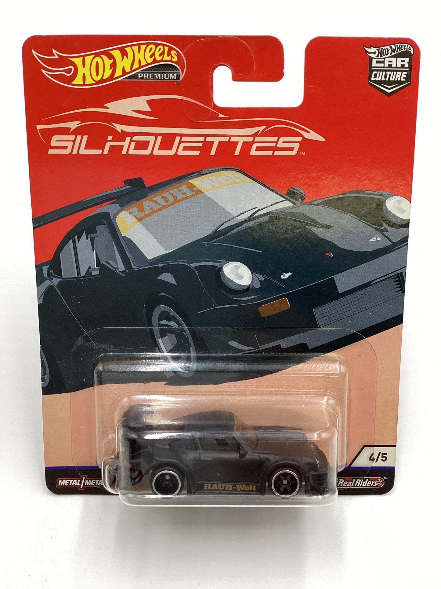 2018 Hot Wheels Premium Silhouettes #4 RWB Porsche 930 Matte Black *Exhaust Error* with protector