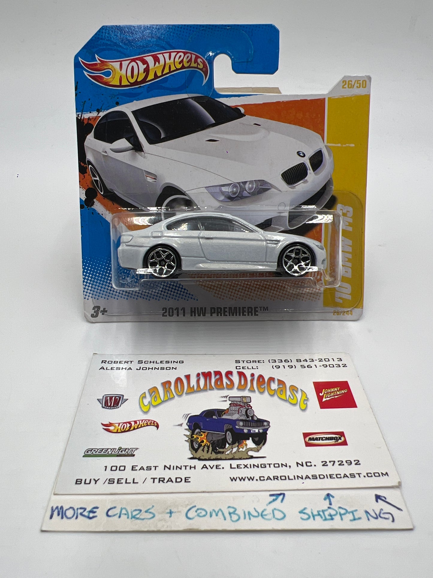 2011 HW Premiere #26 10 BMW M3 White Short Card W/Protector