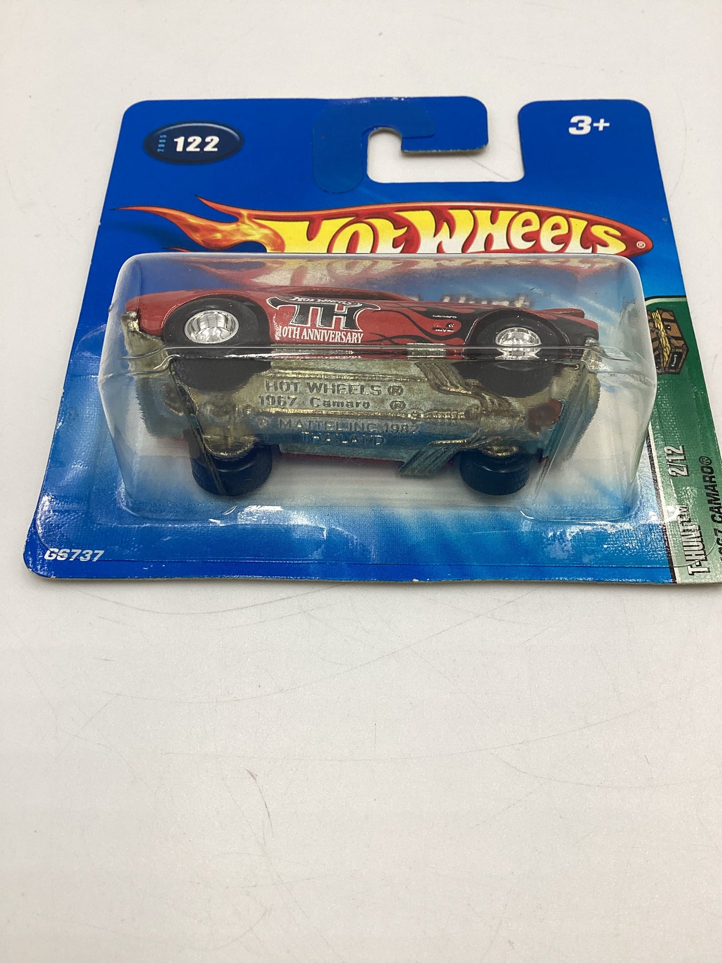 2005 Hot Wheels #122 Treasure Hunt 1967 Camaro Red Short Card W/protector