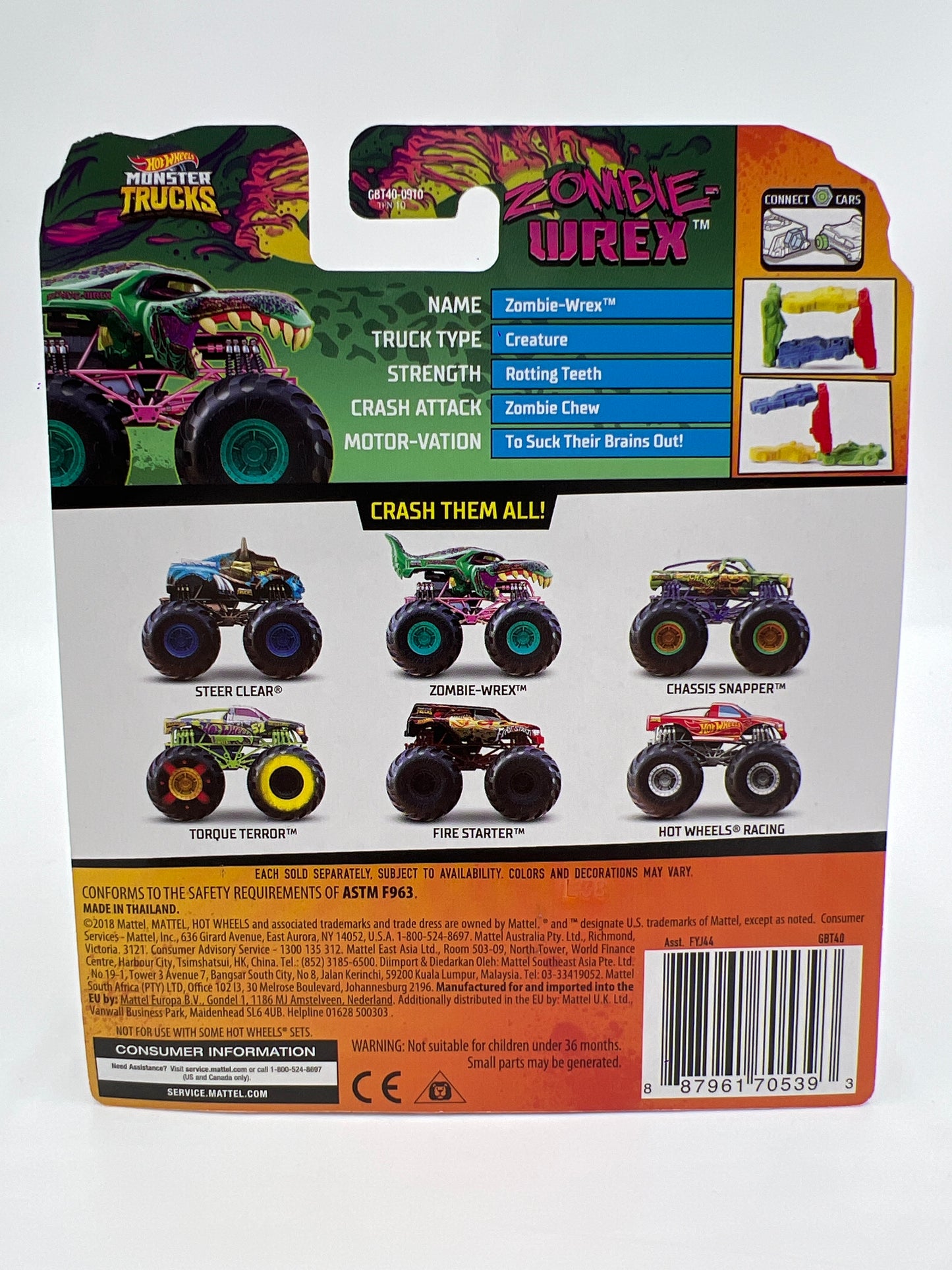 2019 Hot Wheels Monster Trucks Sick Stuff #4 Zombie-Wrex W/Protector