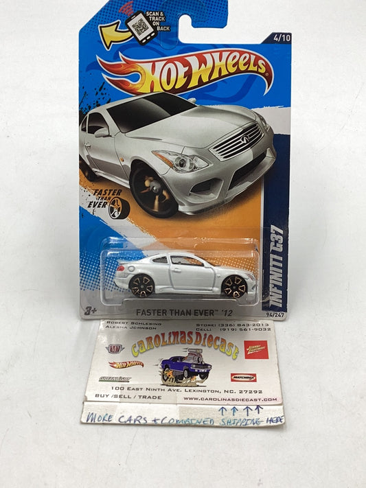 2012 Hot Wheels #94 Infiniti G37 FTE White with protector
